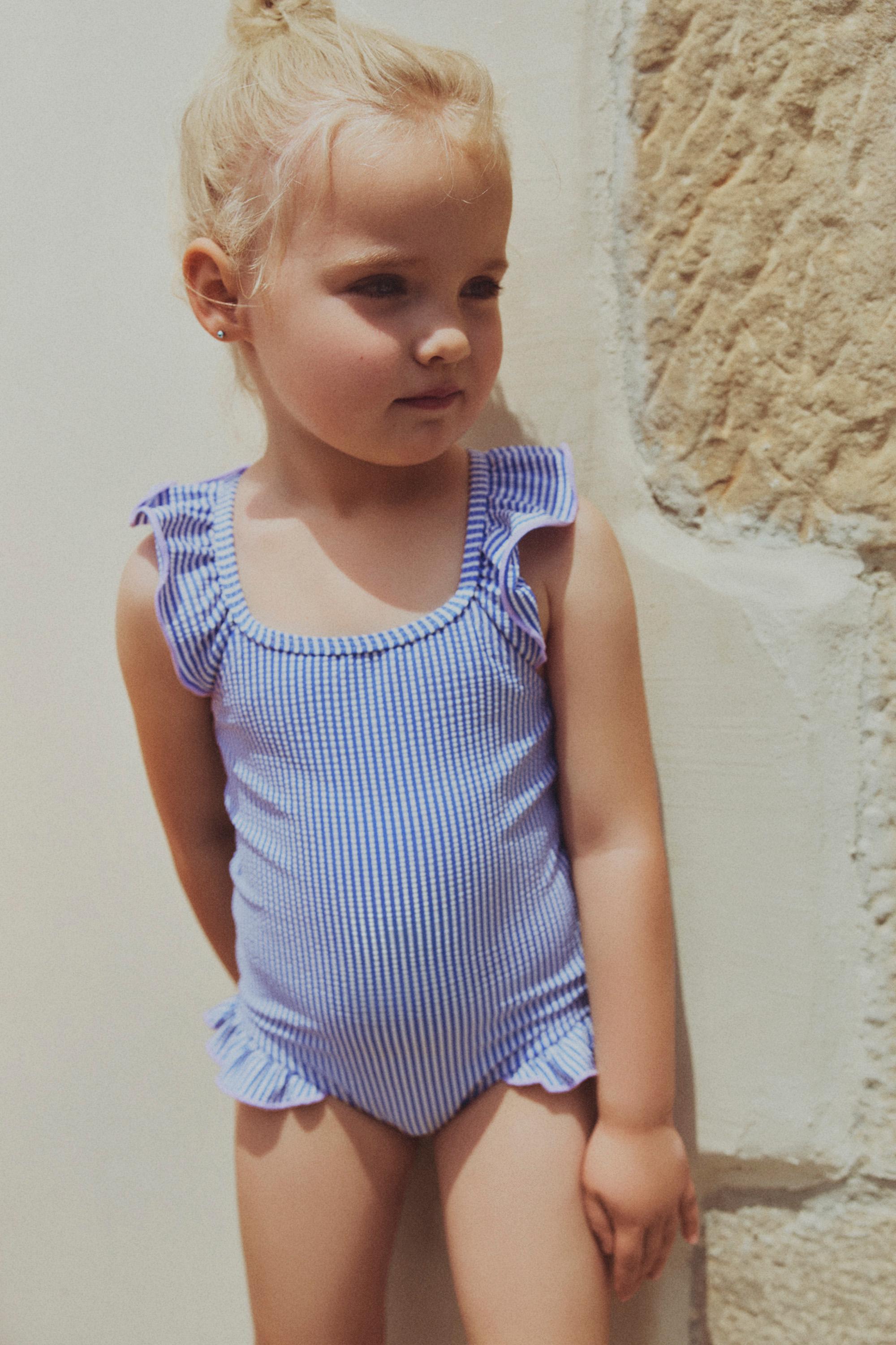 Striped ruffled swimsuit — BLUE