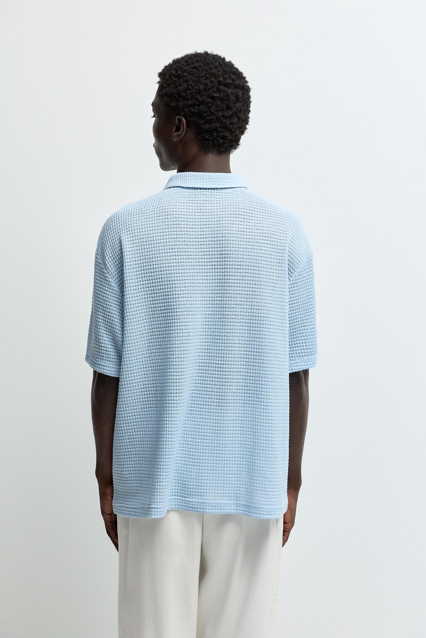 Textured polo shirt — PALE BLUE