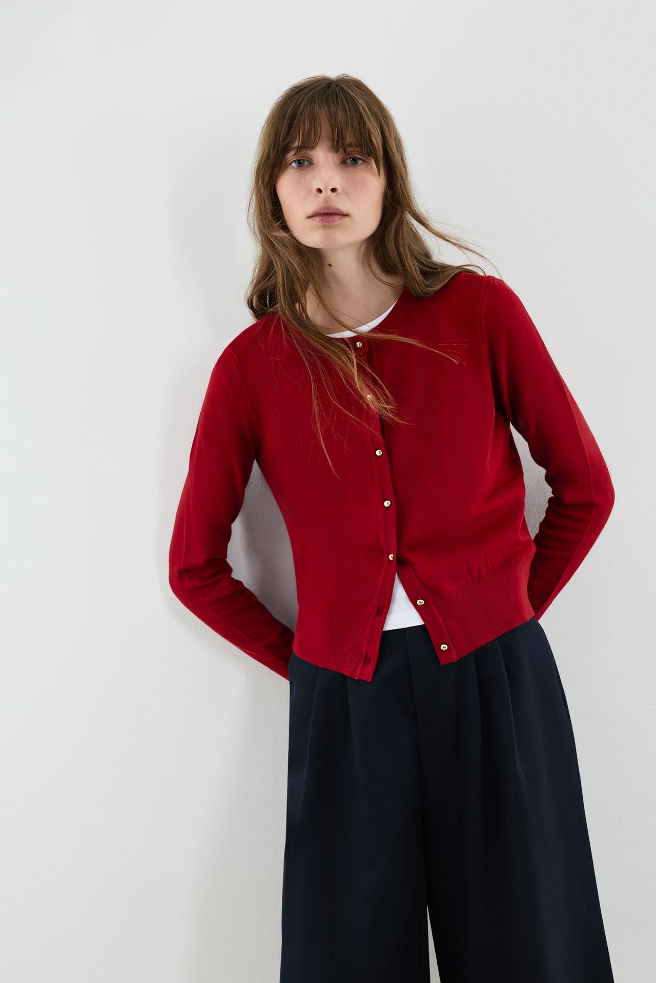 Basic round neck jacket — RED