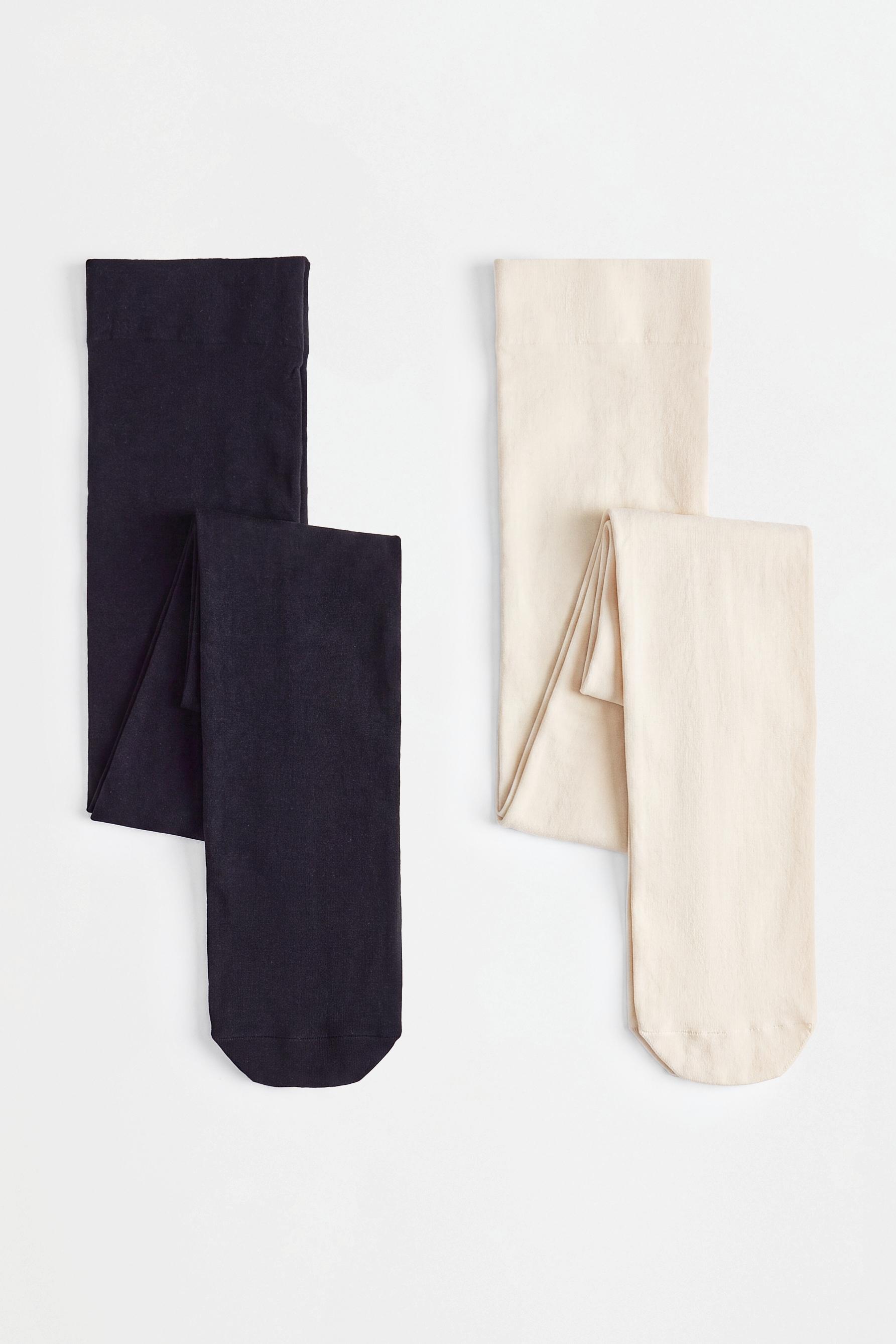 50 DEN solid-color tights (2-pack) — BLACK/ECRU