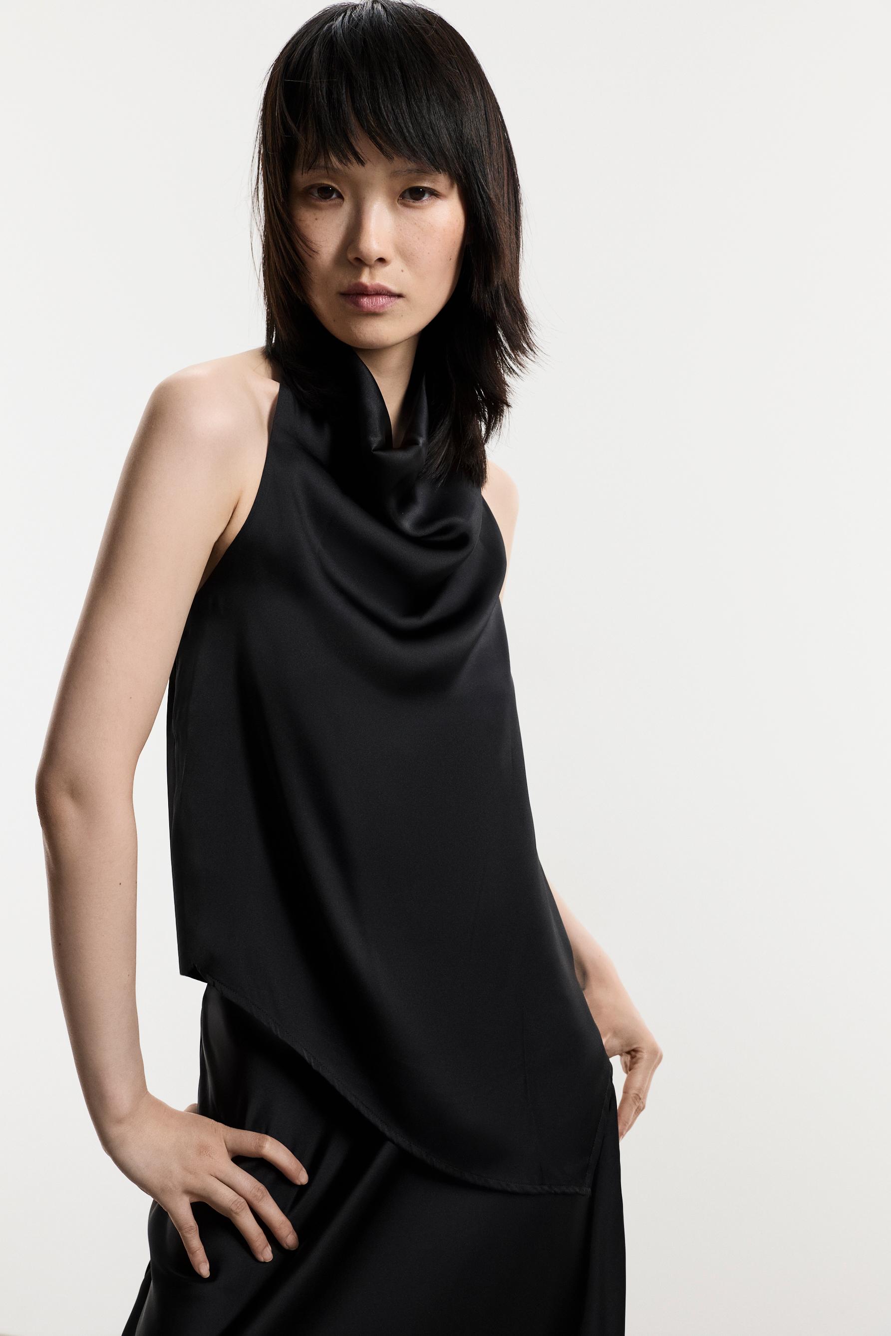 Asymmetric satin top — BLACK