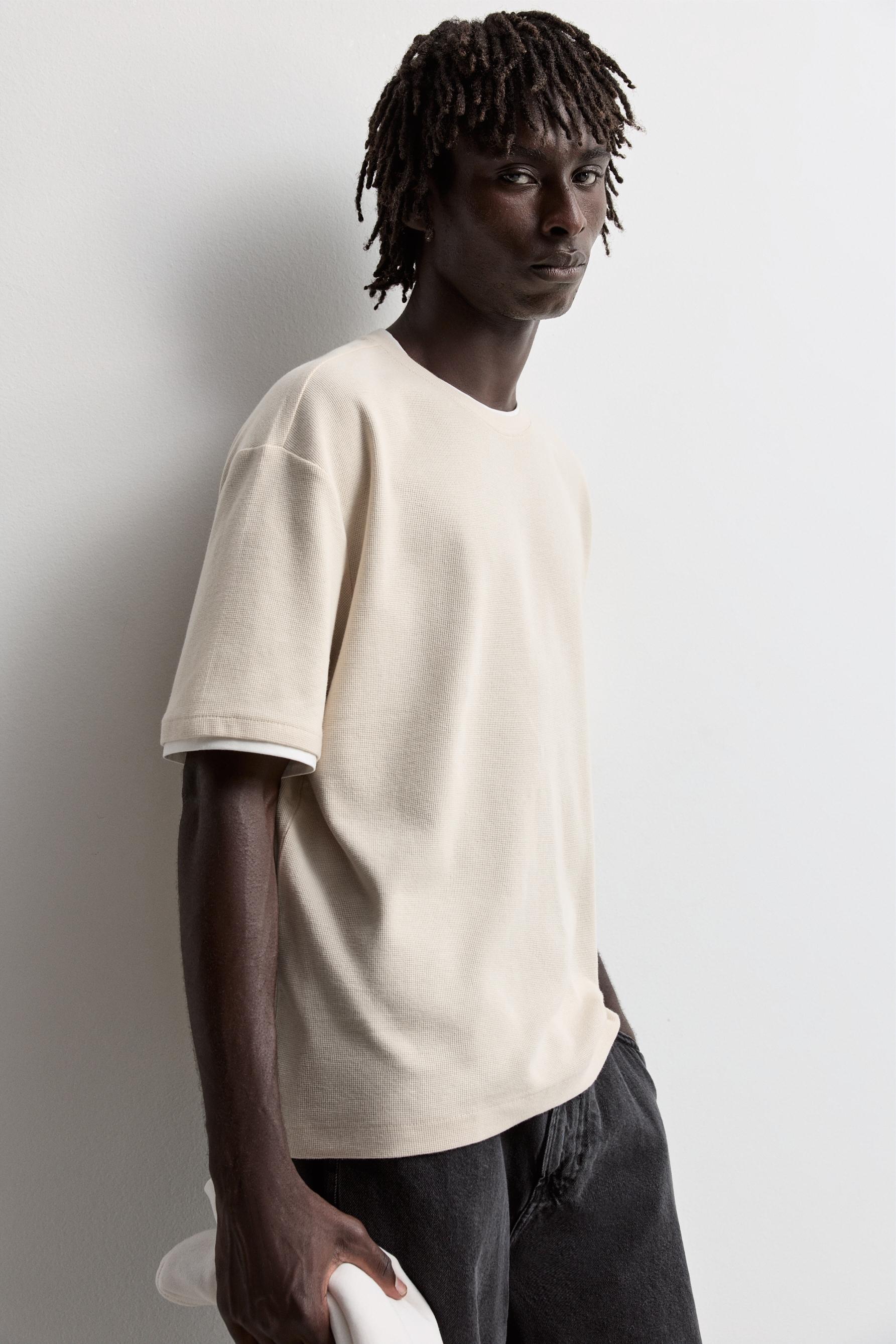 Textured T-shirt with double collar — SAND