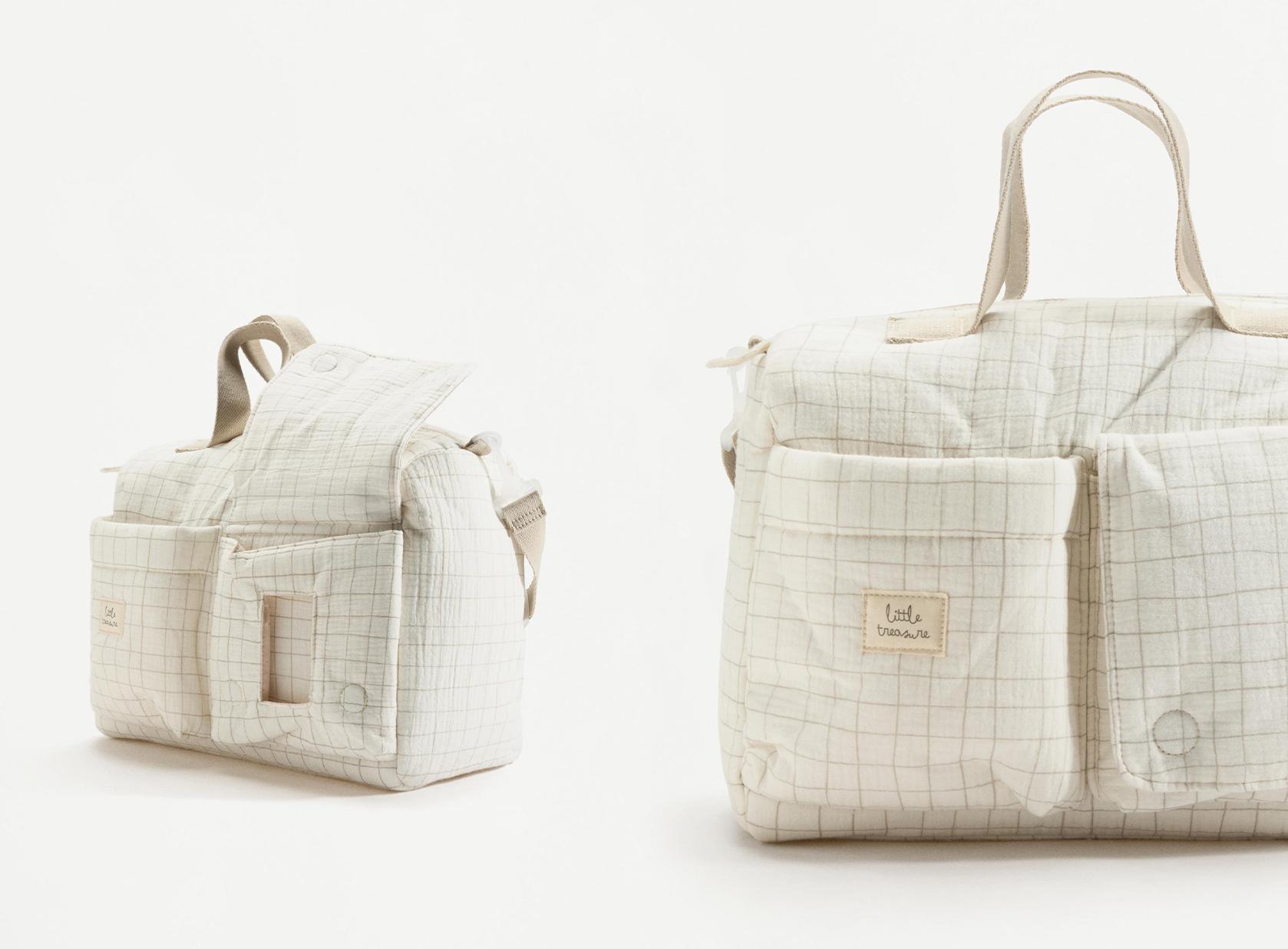 Checked maternity bowling bag — ECRU