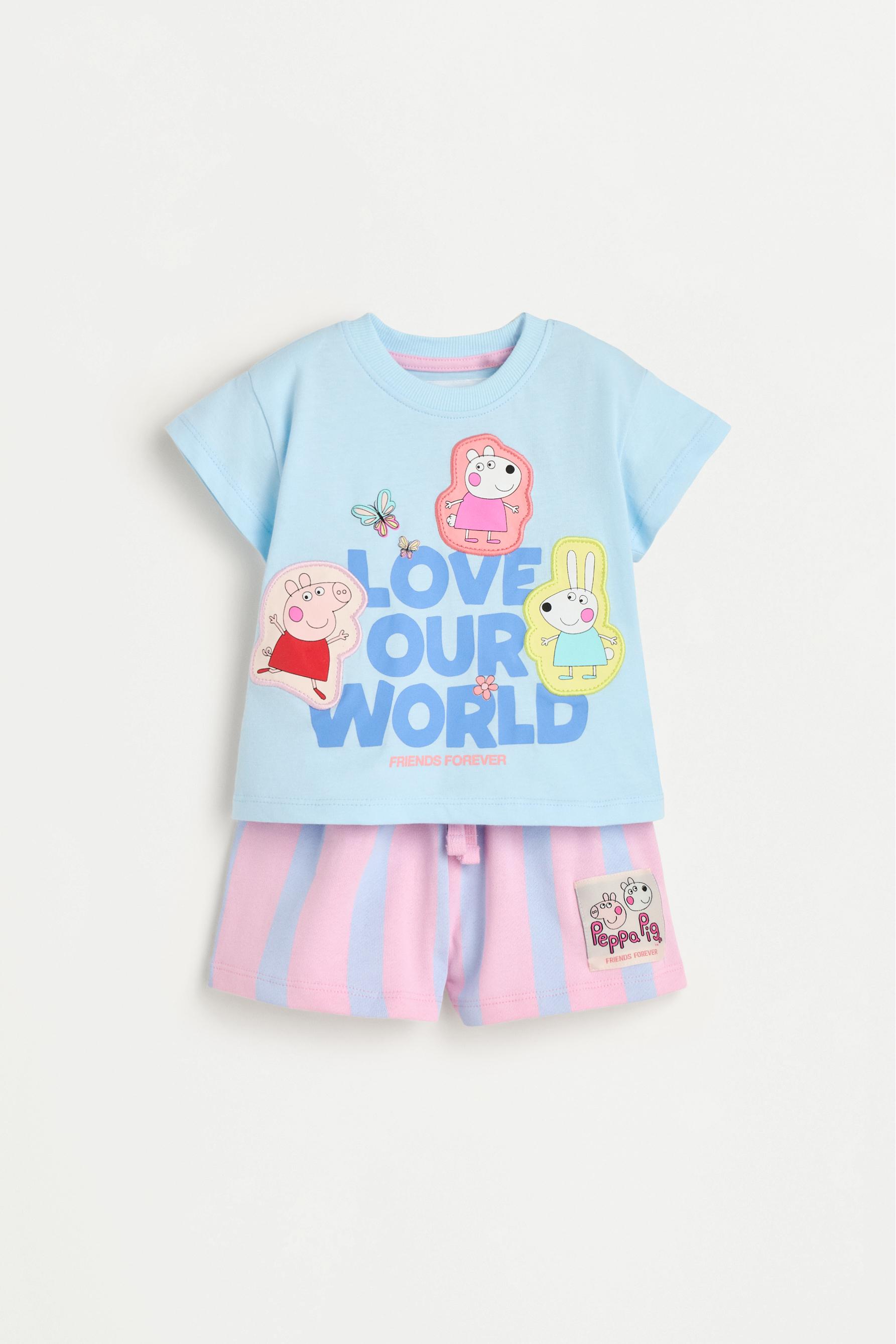 Peppa Pig™ patch T-shirt and shorts co-ord — PALE BLUE