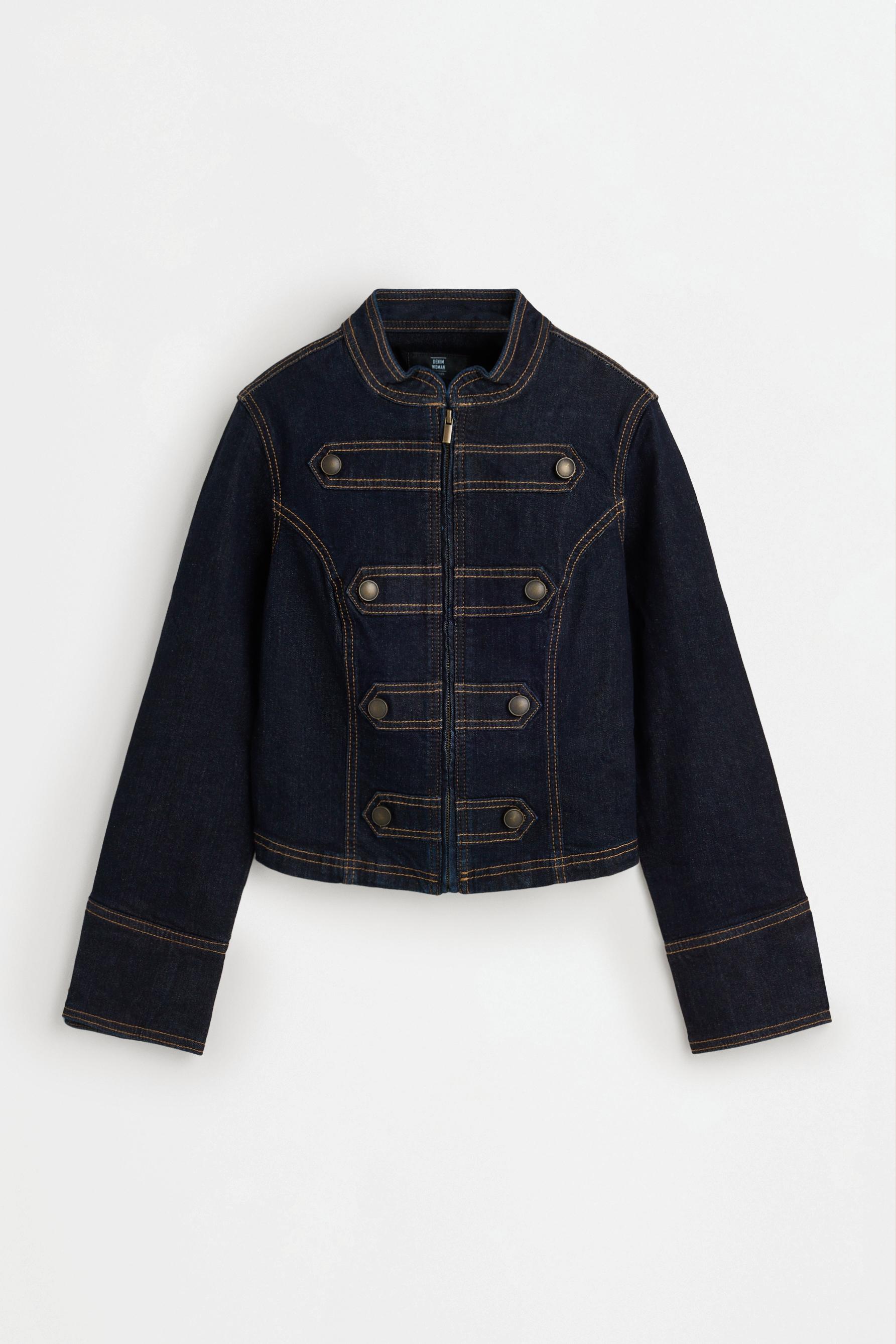 Toggle-detail denim jacket — INDIGO