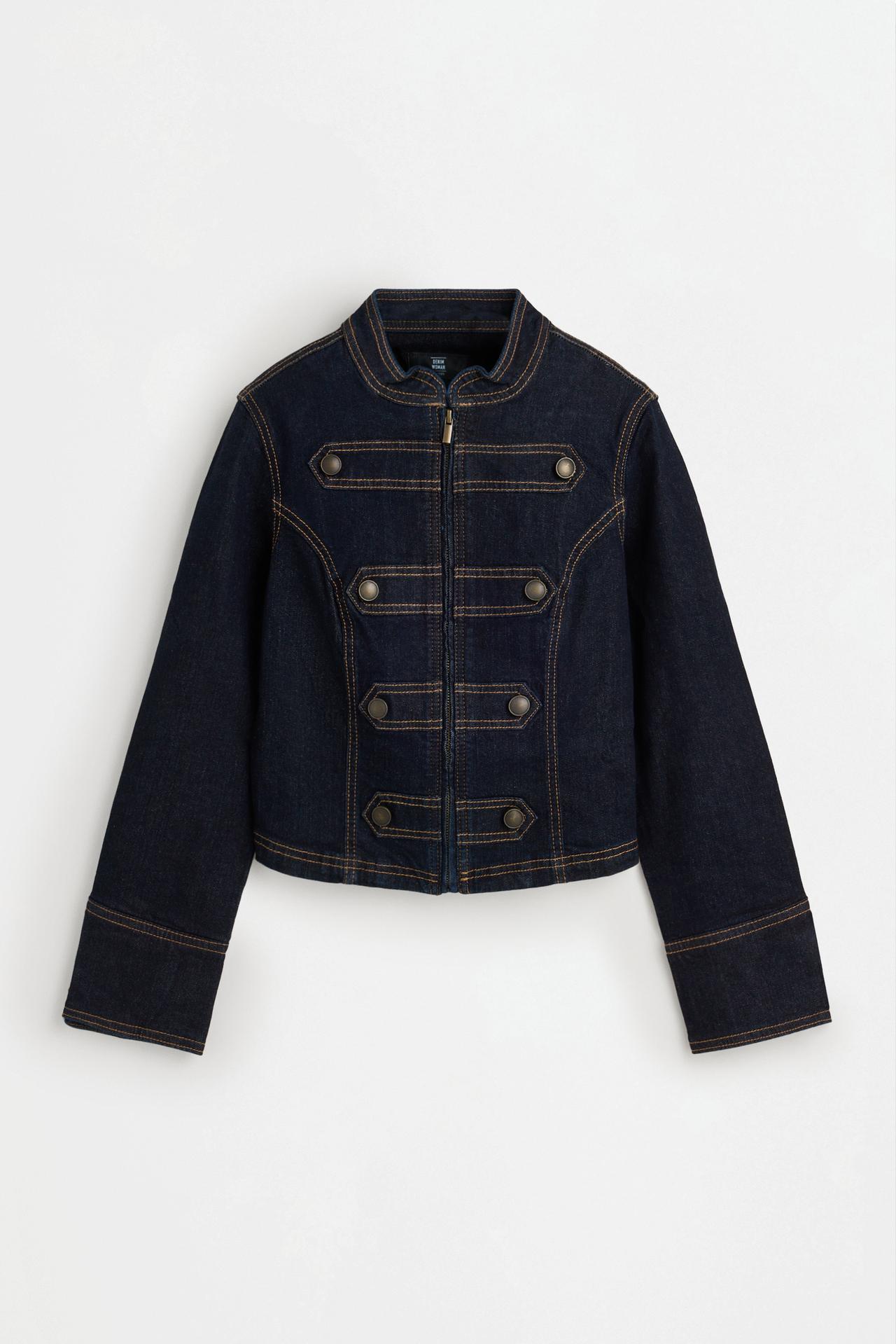 Toggle-detail denim jacket — INDIGO