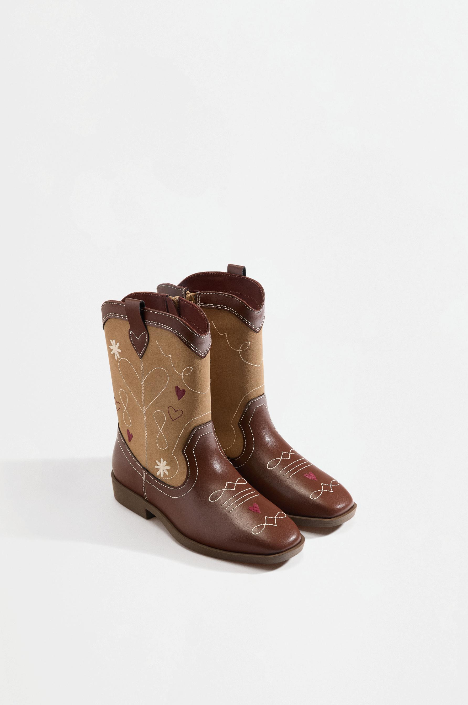 Embroidered Cowboy Boots — BROWN