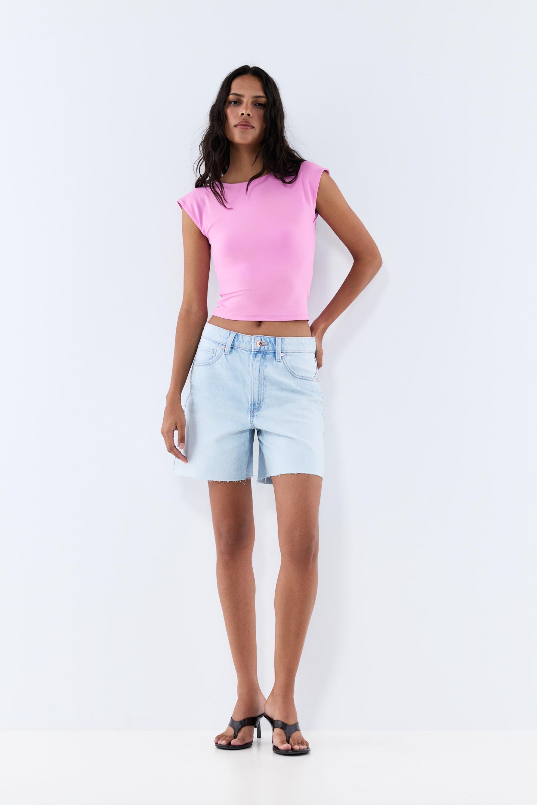 Polyamide T-shirt with open back — FUCHSIA