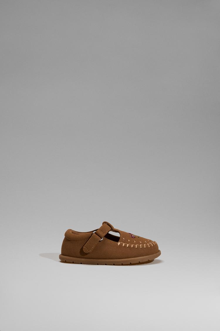 Barefoot faux suede topstitched shoes — LEATHER