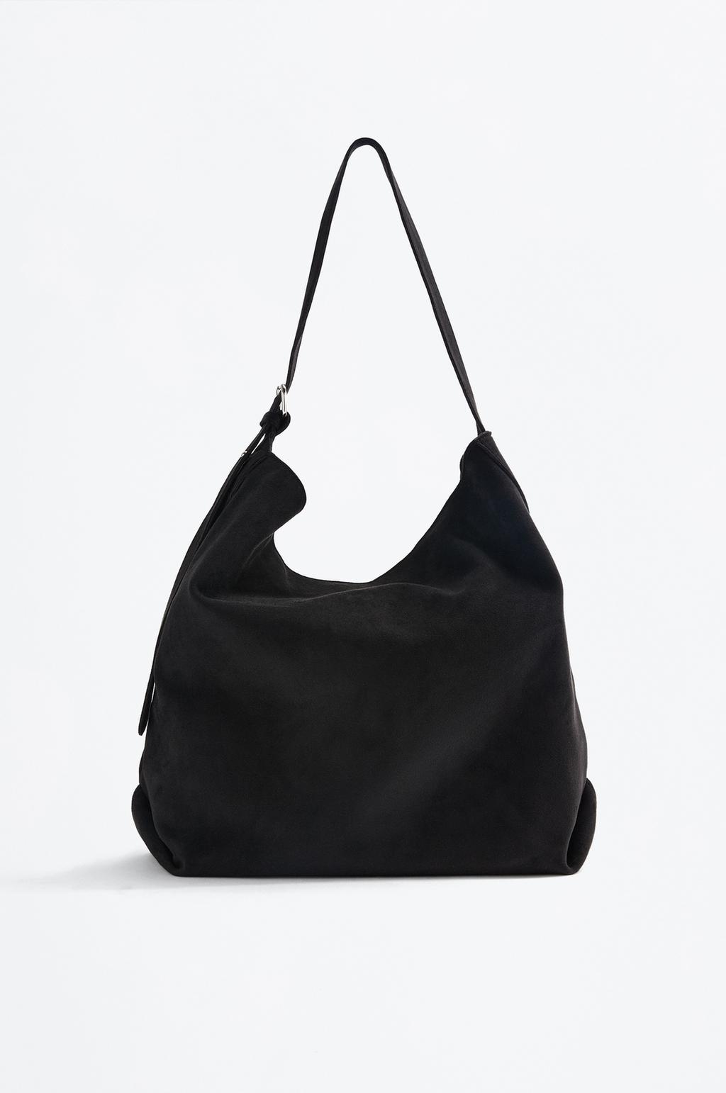 Faux suede bucket bag with buckle