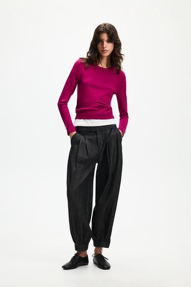 Basic gold button sweater — FUCHSIA 3