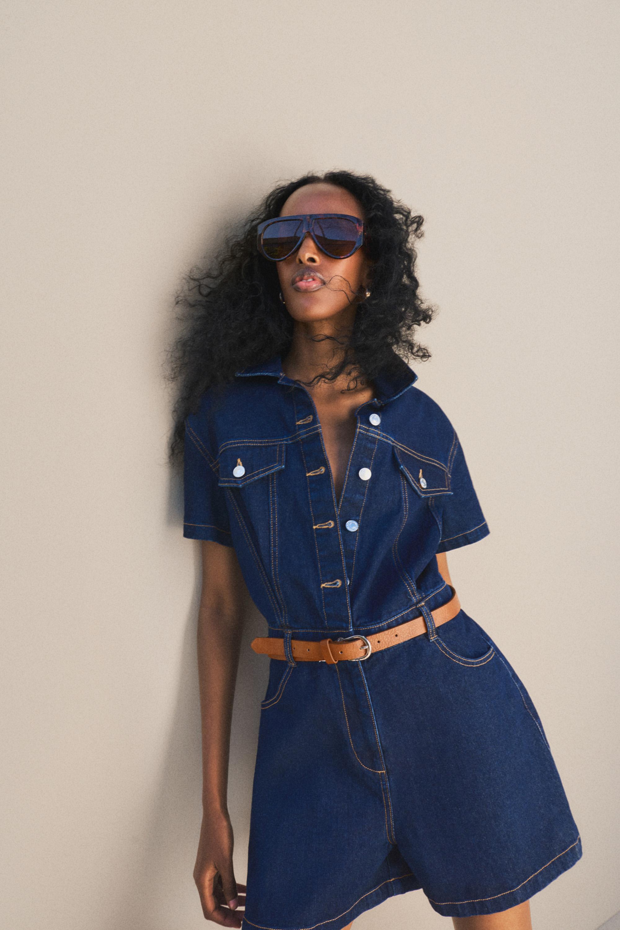 Short denim jumpsuit — BLUE