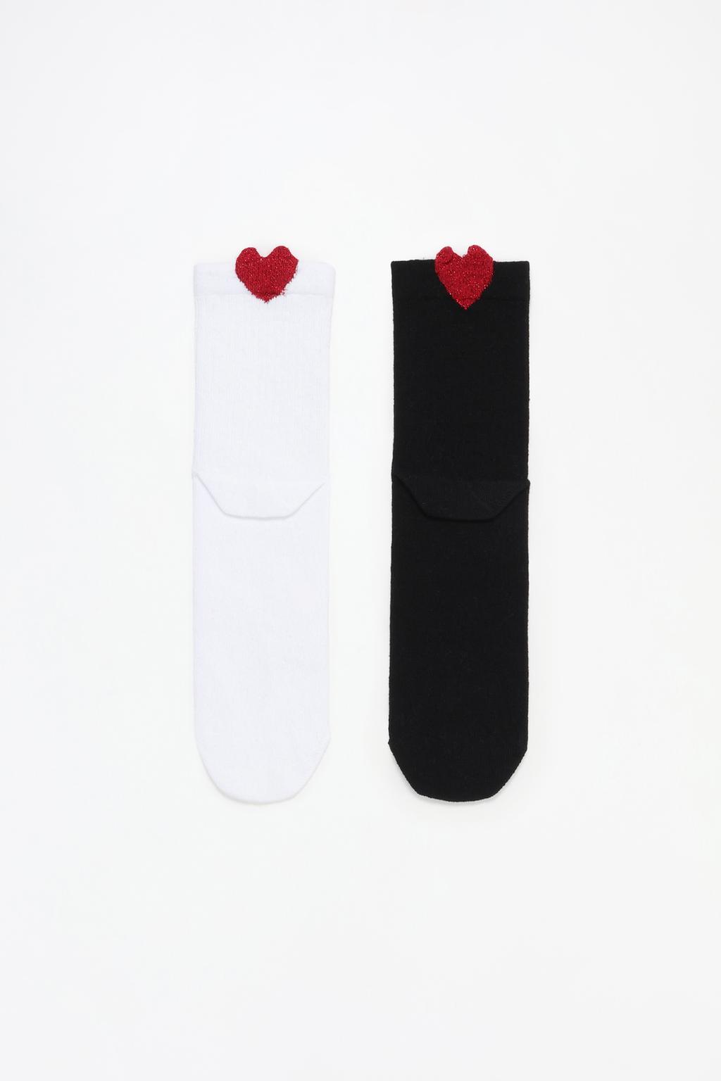 2-pack of shimmery heart print ankle socks