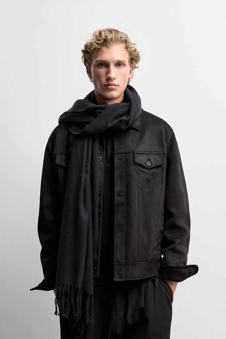 Plain fringed scarf — BLACK