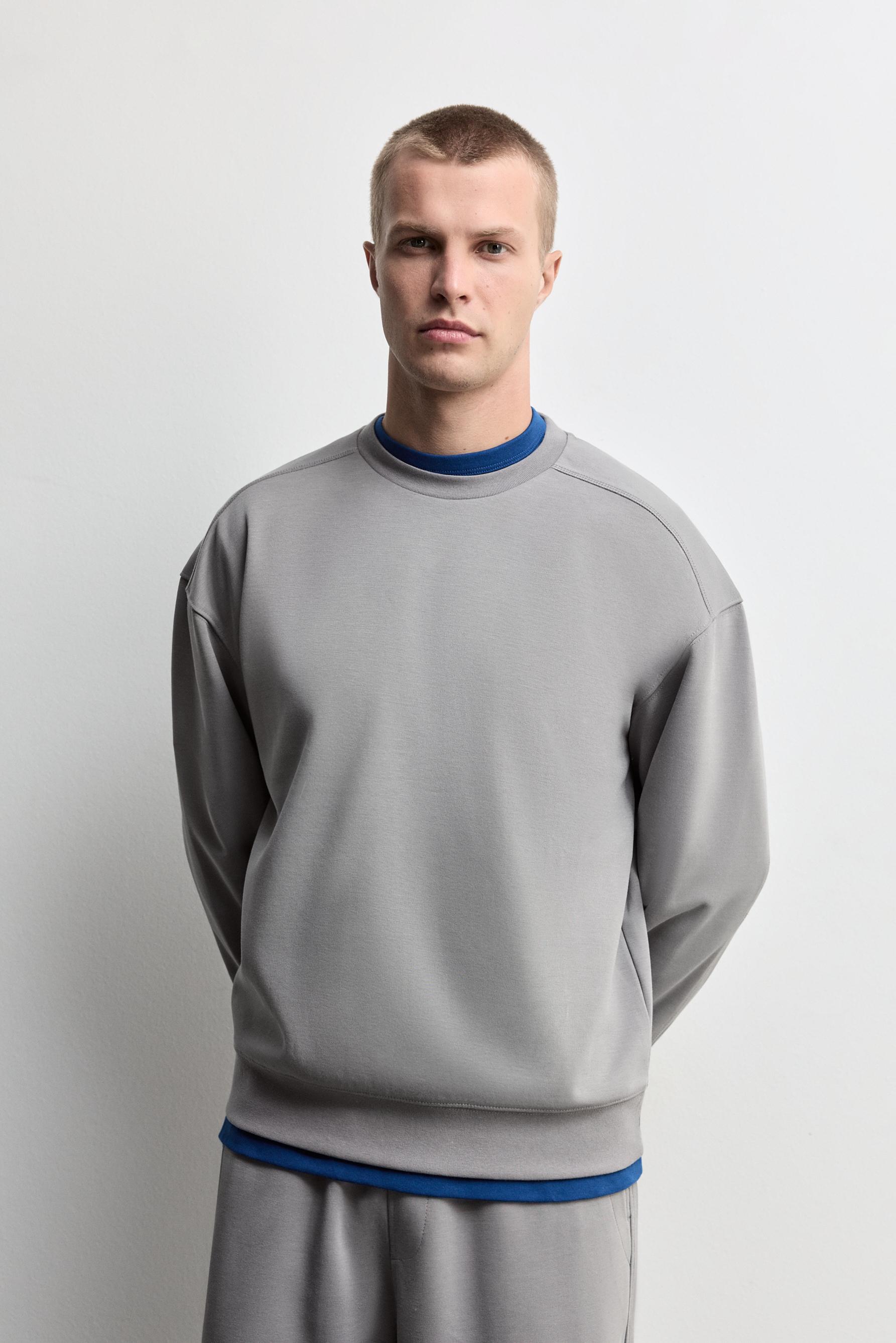 Round neck interlock sweatshirt — MEDIUM GREY