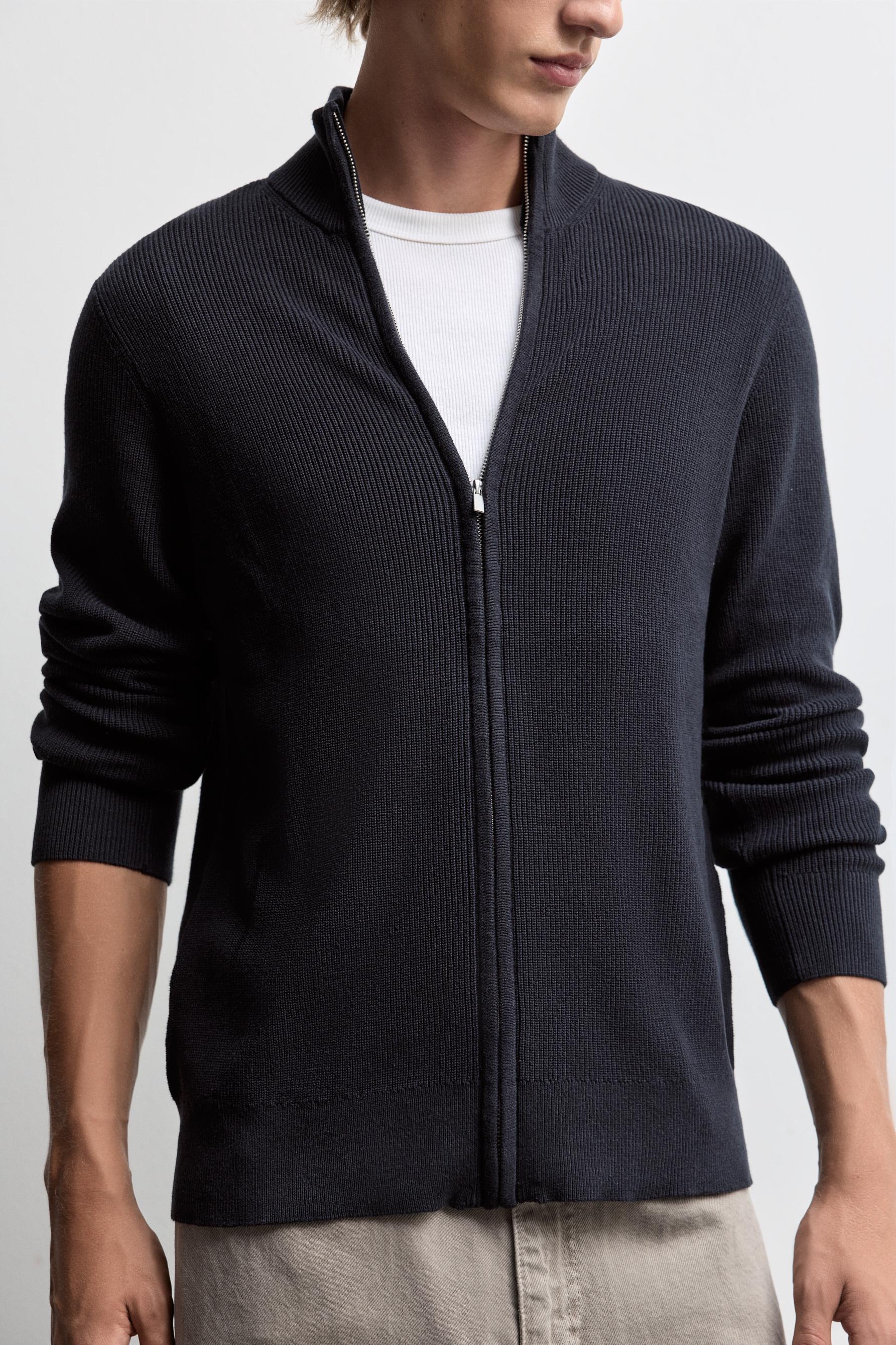Zip-up knit cardigan — NAVY