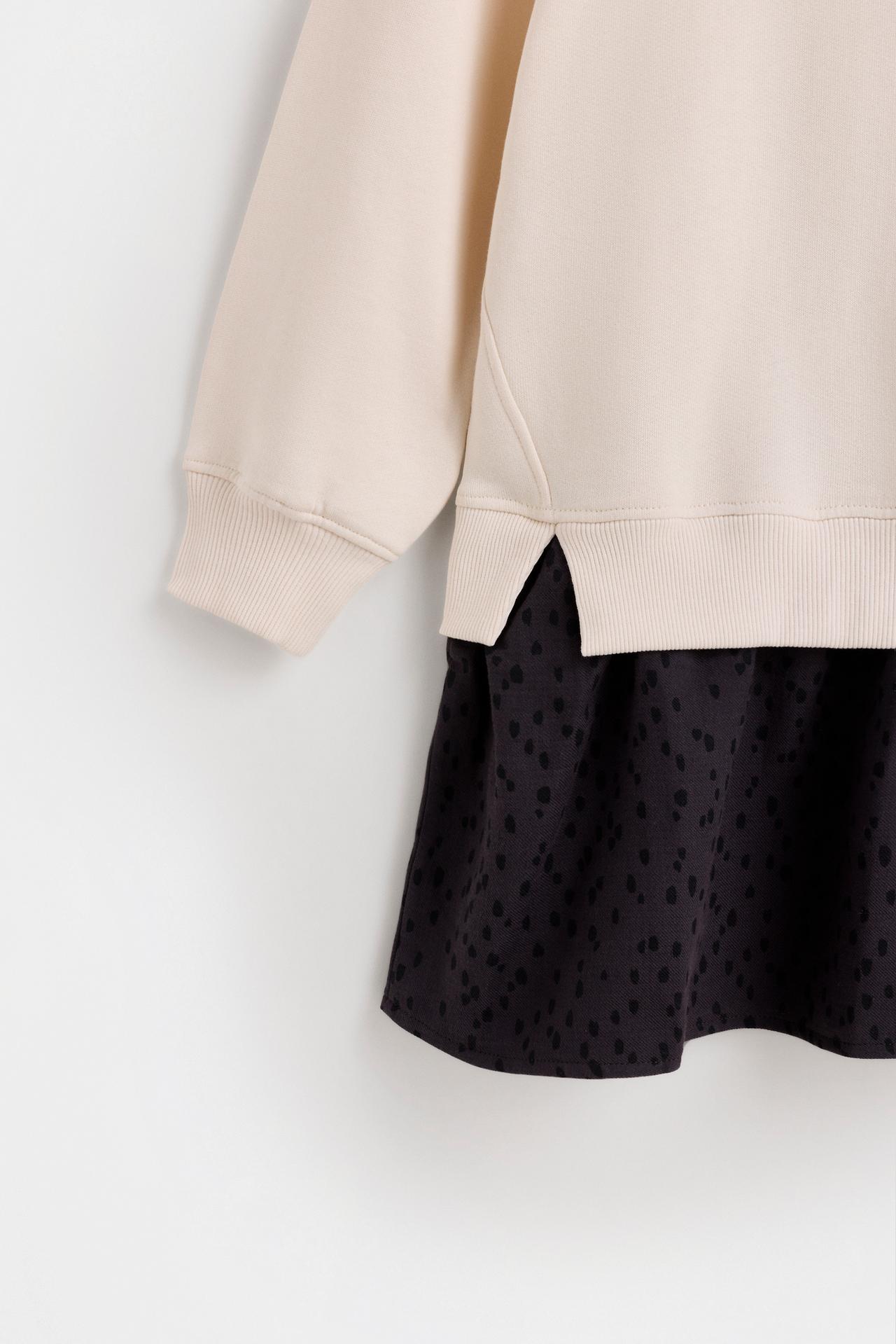 Patch and embroidered combination dress — MEDIUM ECRU
