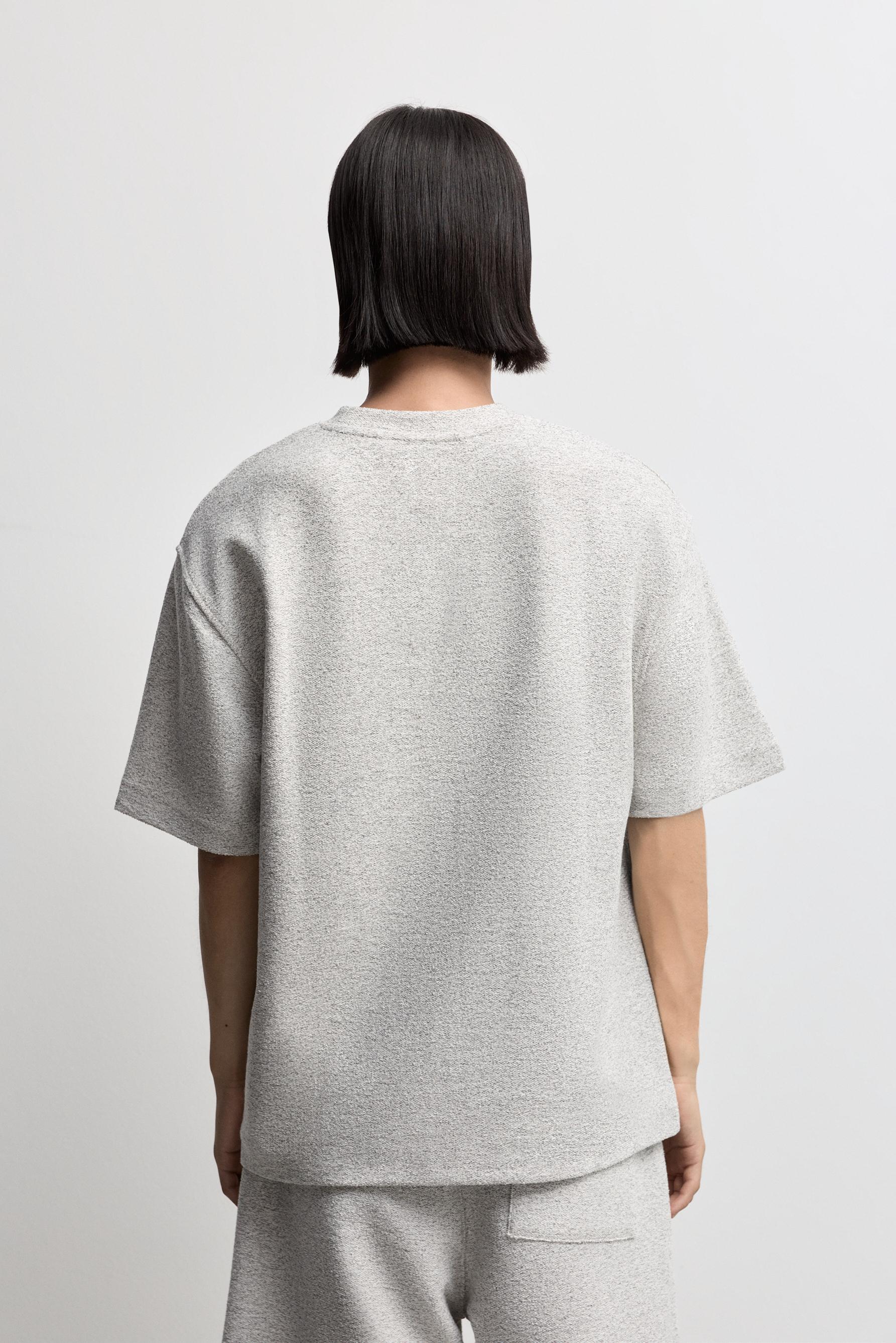 Textured short sleeve sweatshirt — OFF WHITE