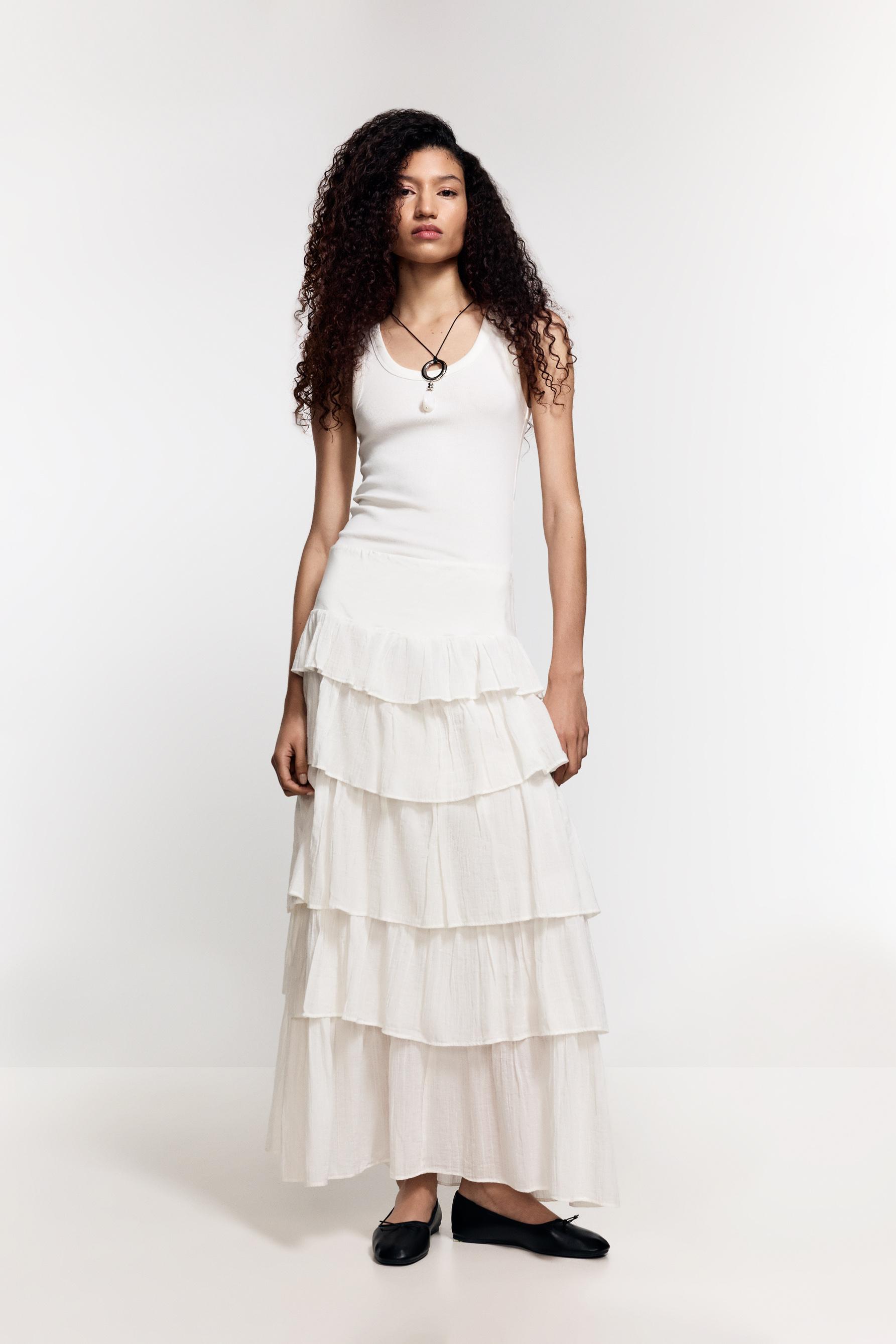 Ruffled midi skirt — OFF WHITE