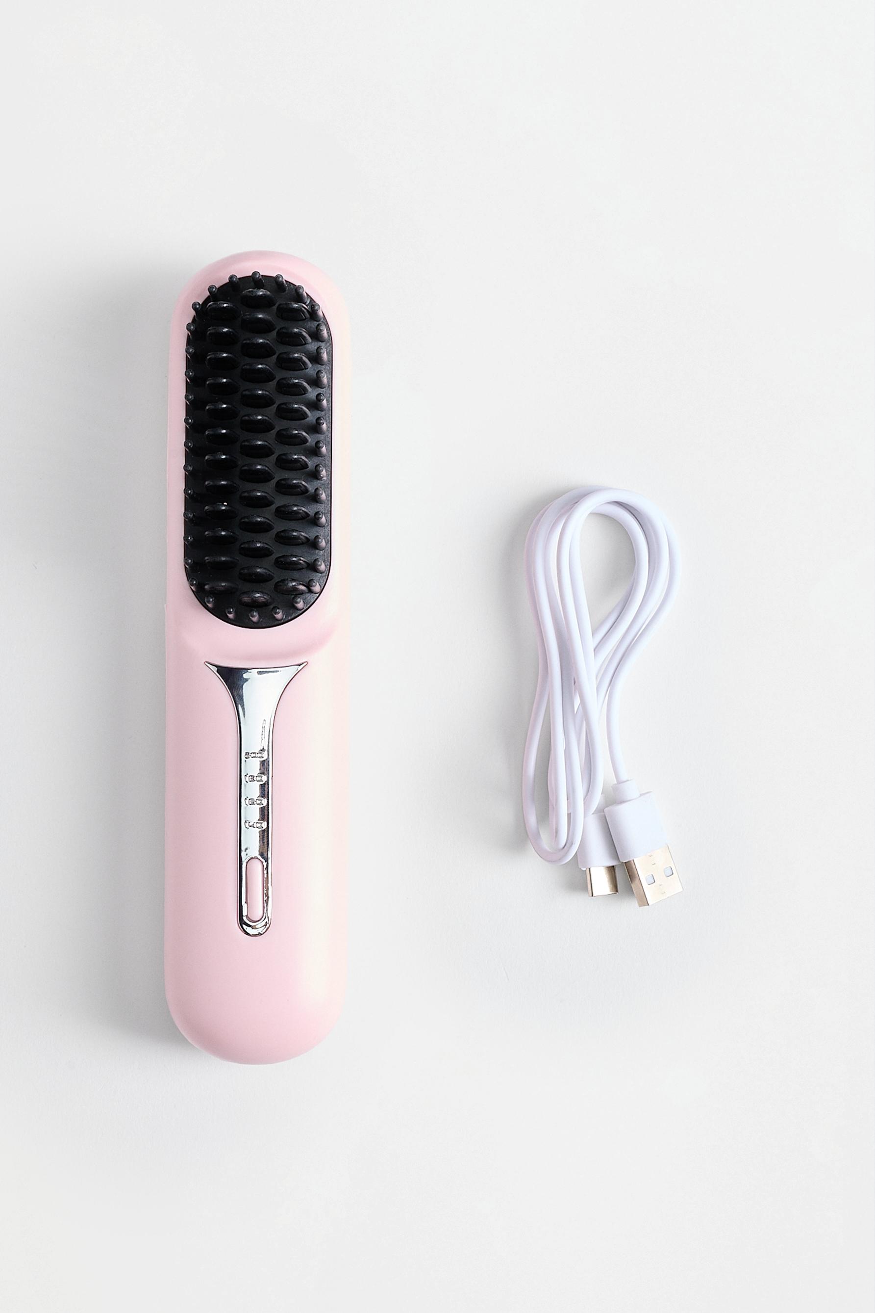 Portable hair straightening brush — ROSE PINK