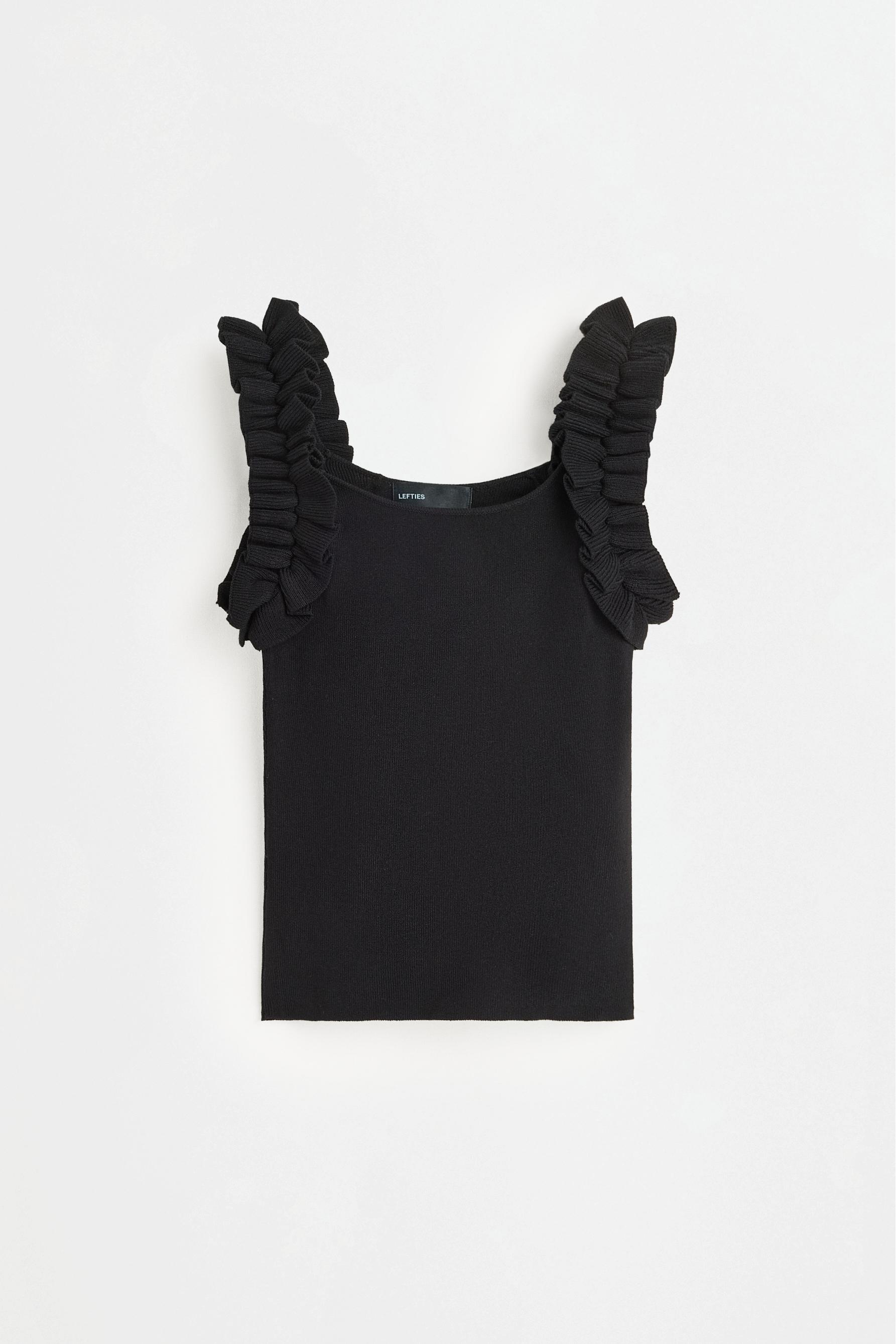 Ruffled knit top — BLACK