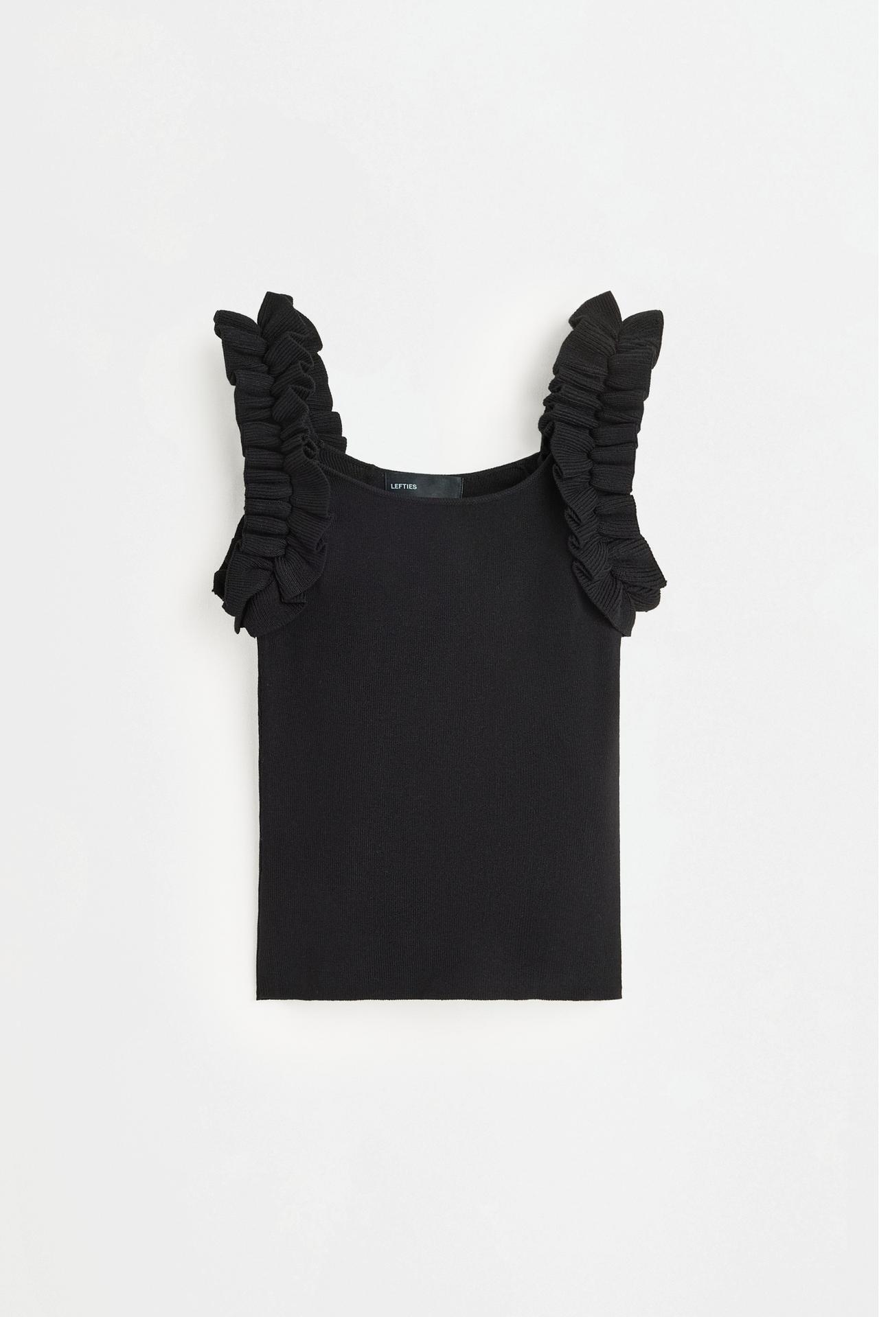 Ruffled knit top — BLACK