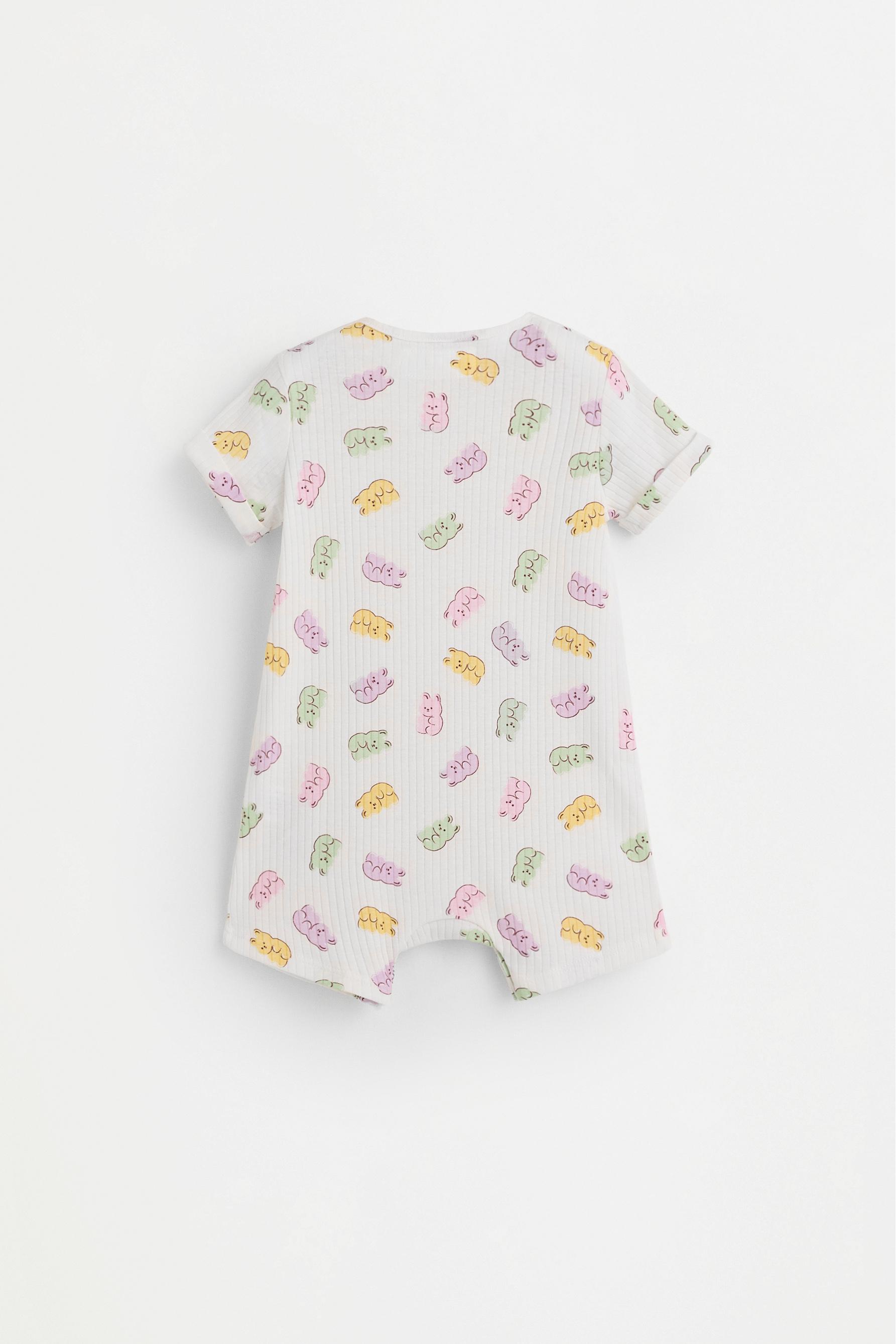 Ribbed bear print sleepsuit — OFF WHITE