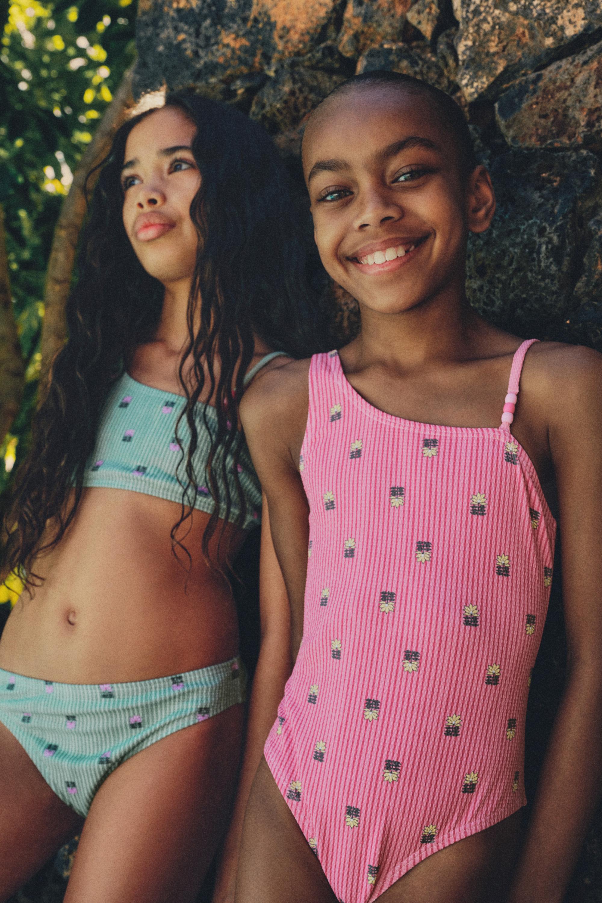 Asymmetric beaded swimsuit — PALE PINK