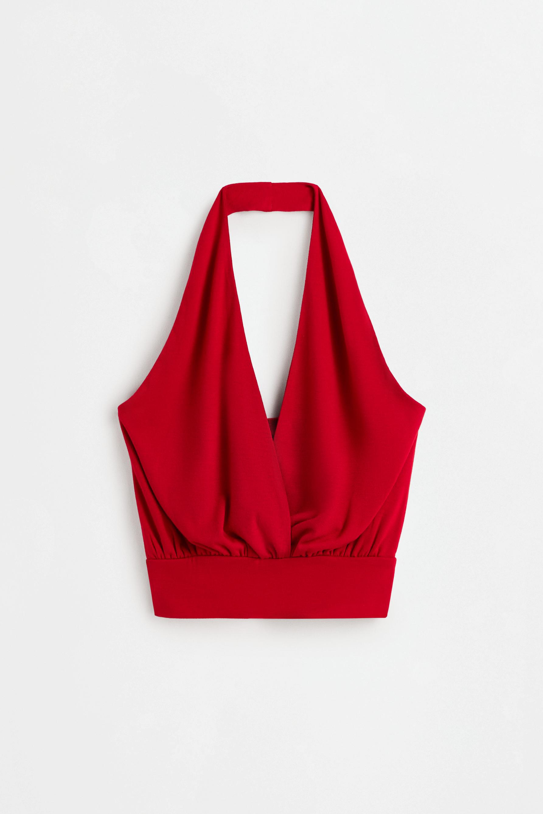 Draped halter top — RED