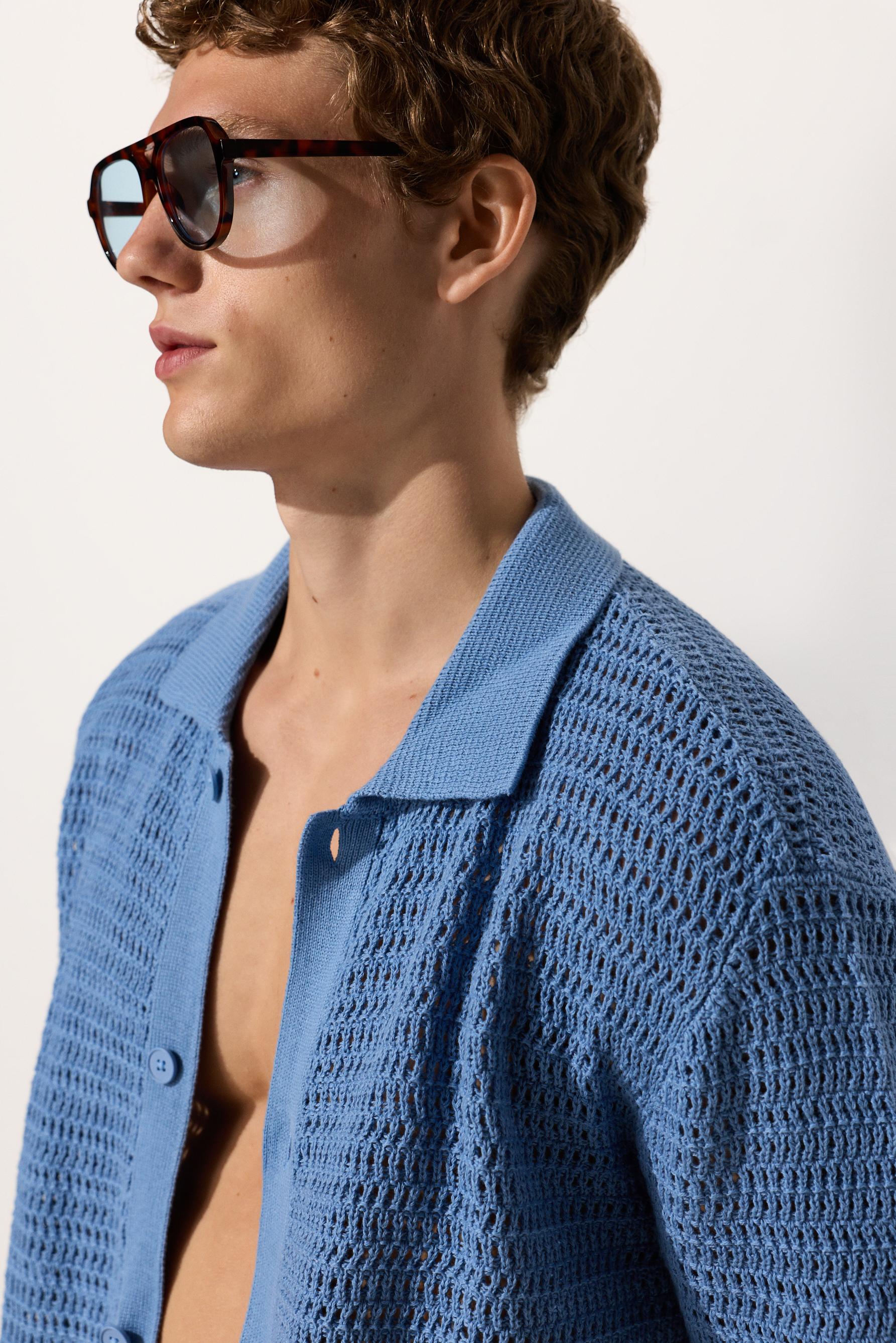 Cropped cutwork shirt — BLUE