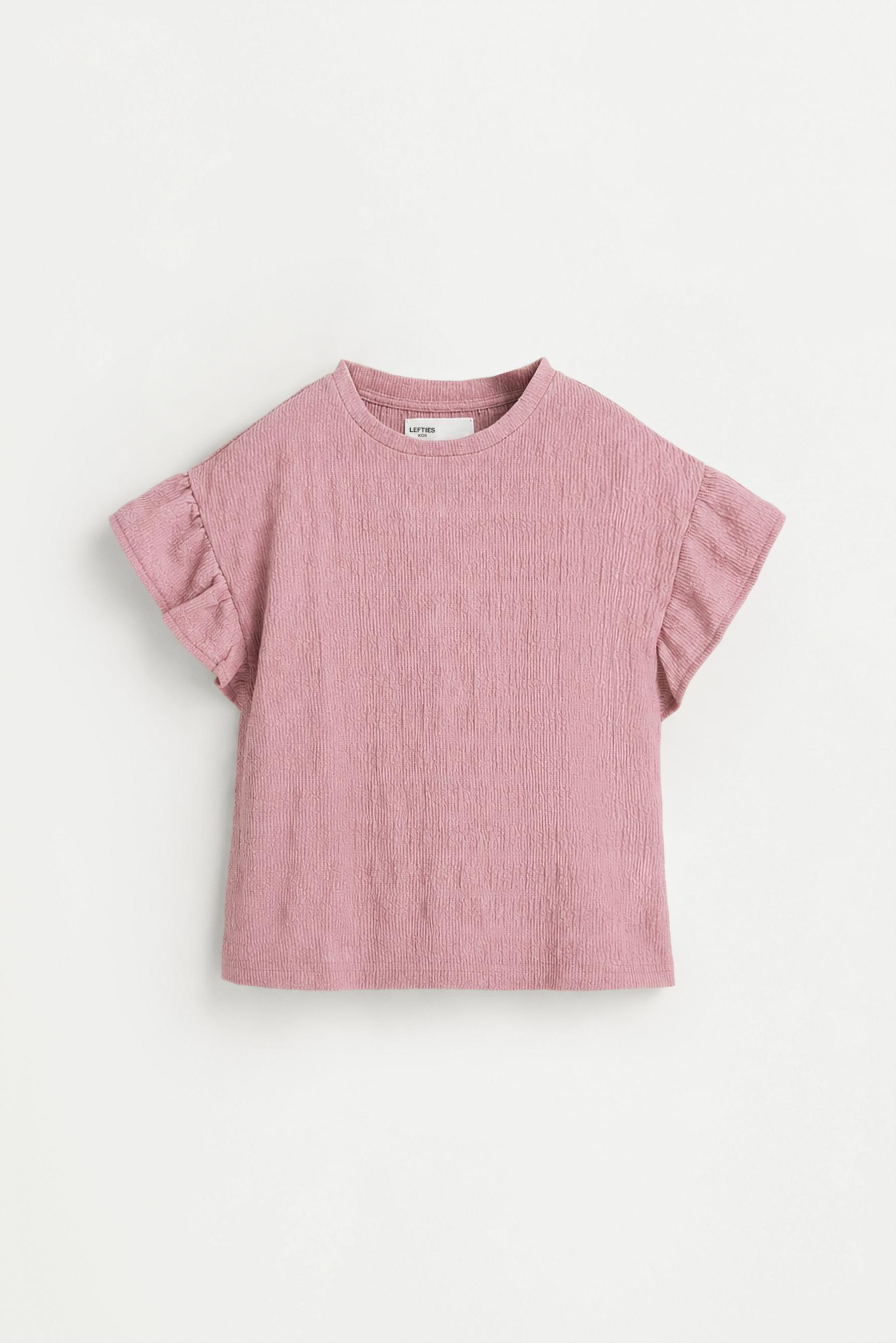 Crinkle ruffle T-shirt — PALE PINK