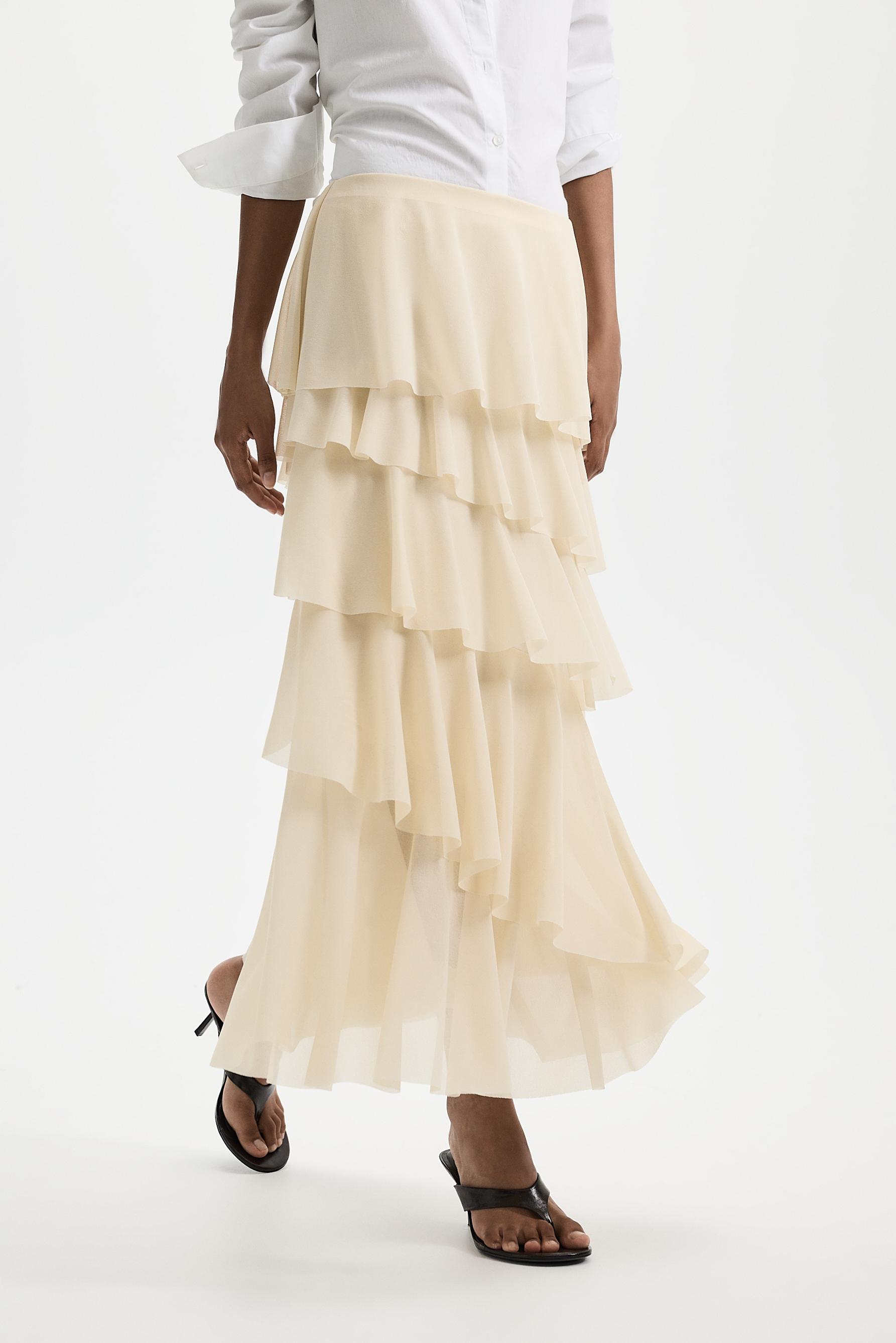 Ruffled midi skirt — ECRU