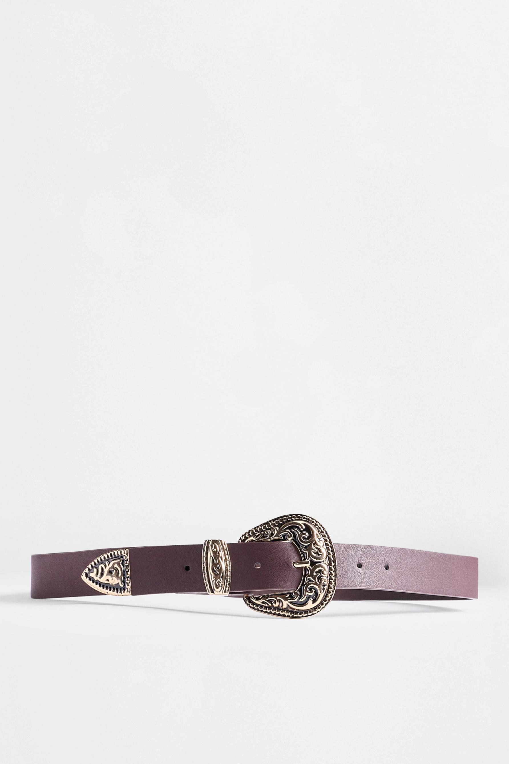 Wide belt with engraved buckle — BLACK-BROWN