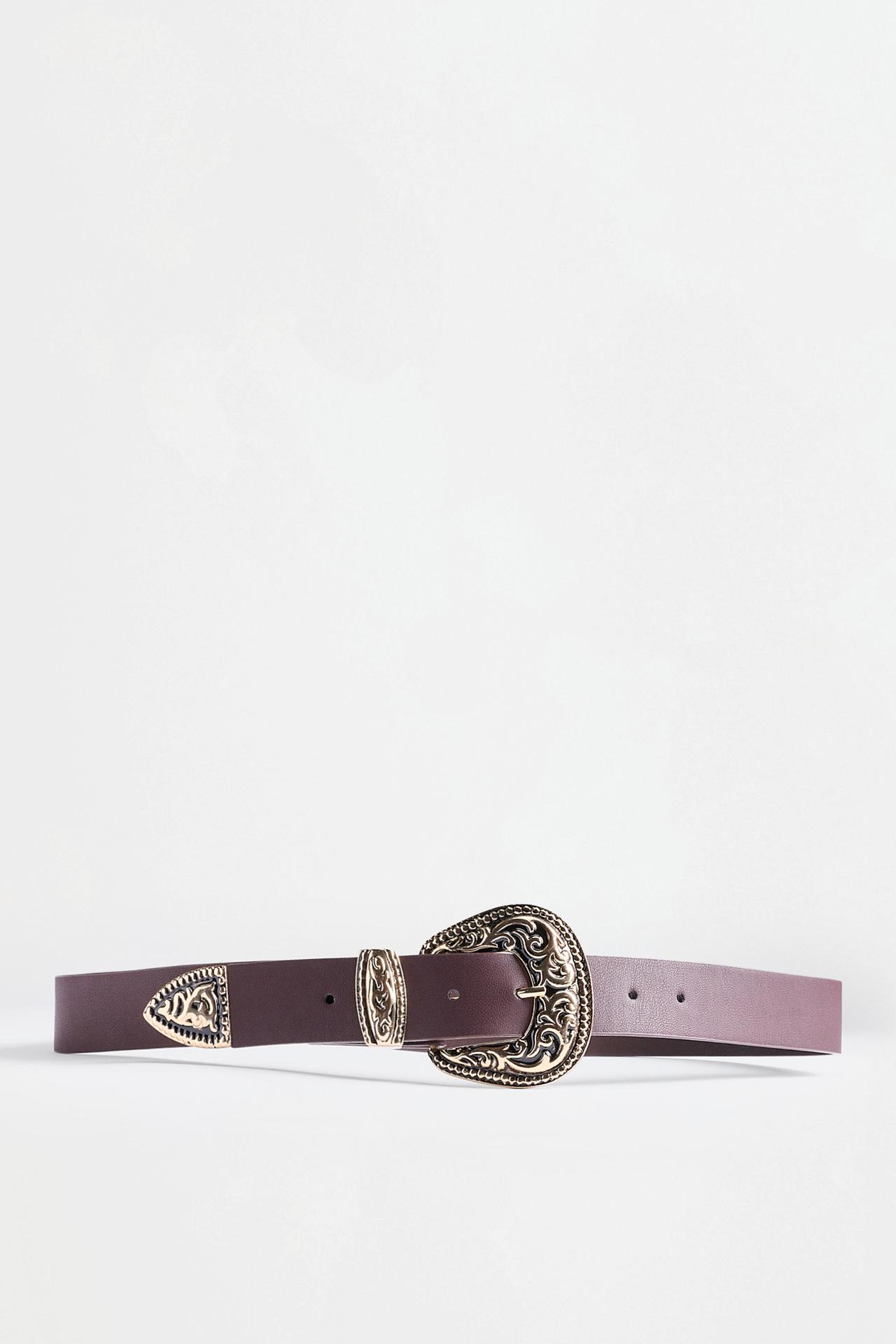 Wide belt with engraved buckle — BLACK-BROWN
