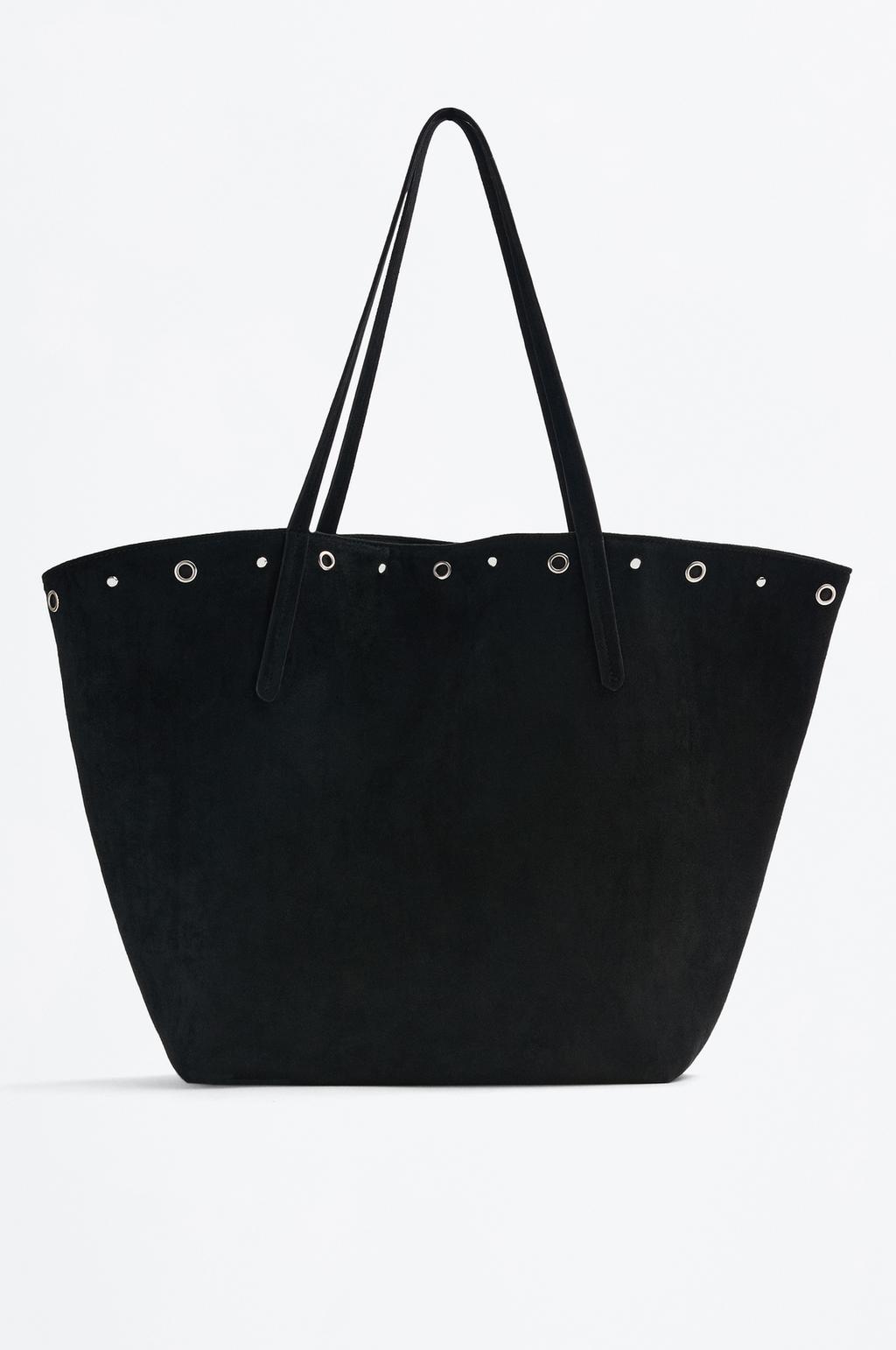 Studded faux suede shopper bag