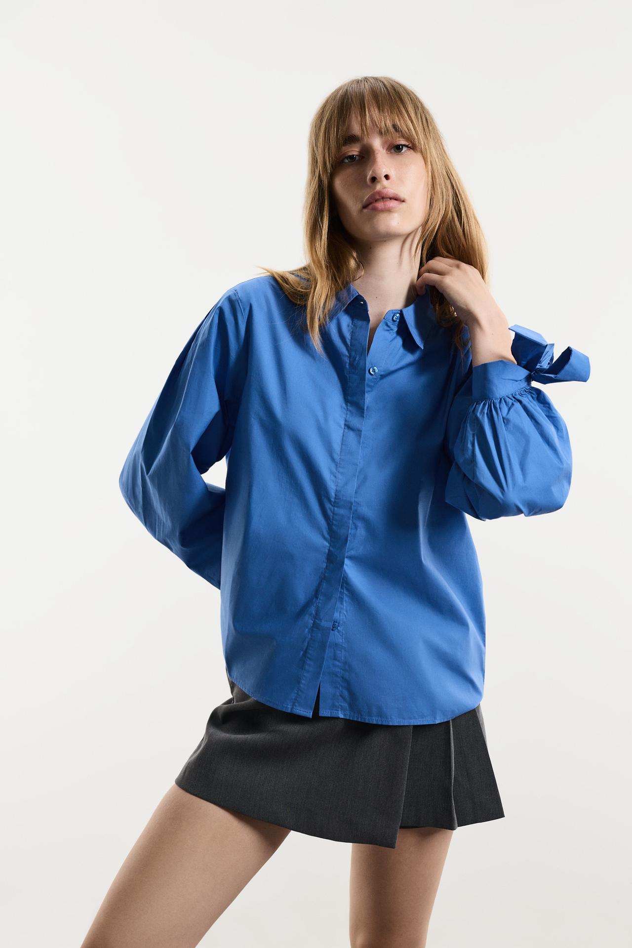 Shirt with tie cuffs — BLUE