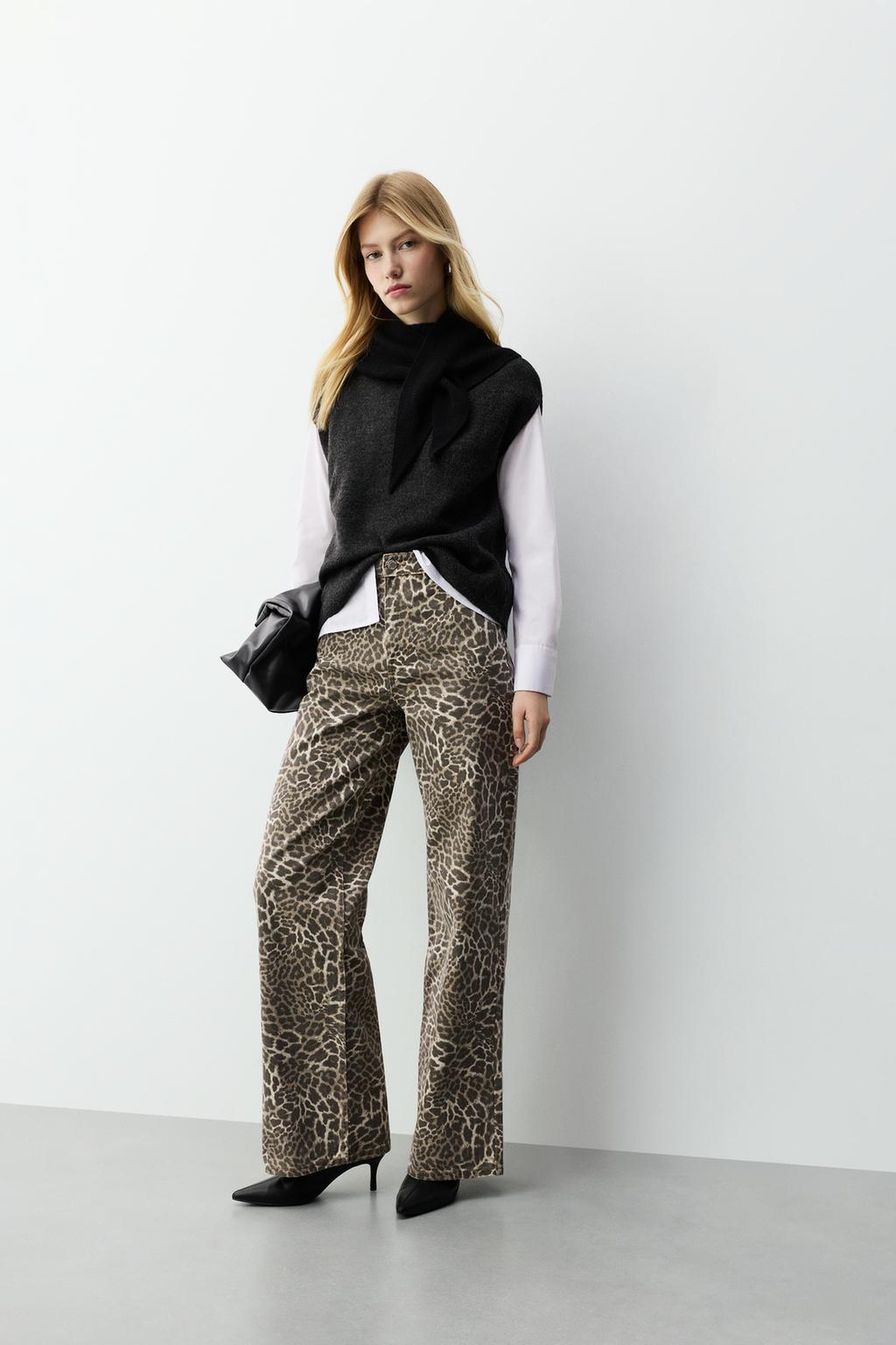 Jeans slim wide animal print