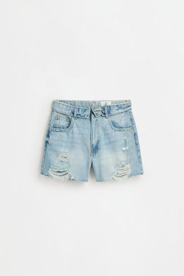 Distressed denim shorts — PASTEL BLUE 6