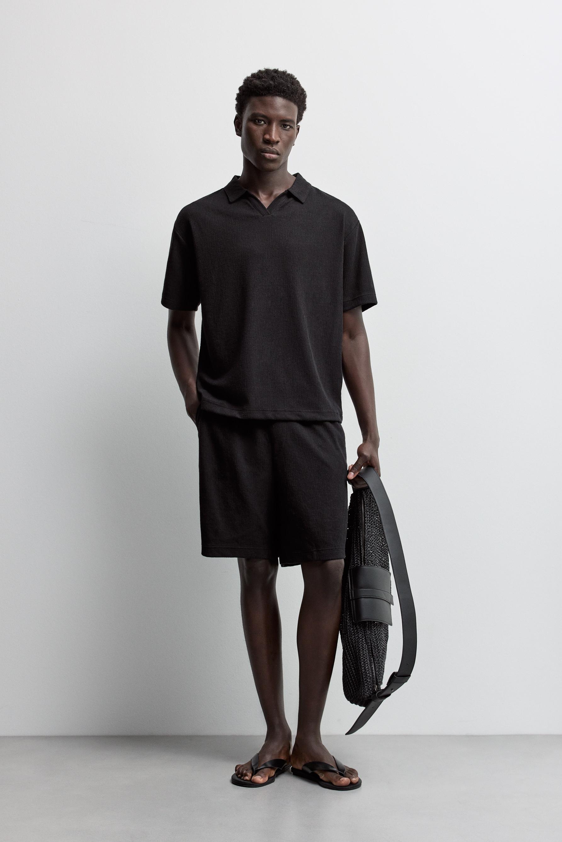Rustic texture polo shirt — BLACK