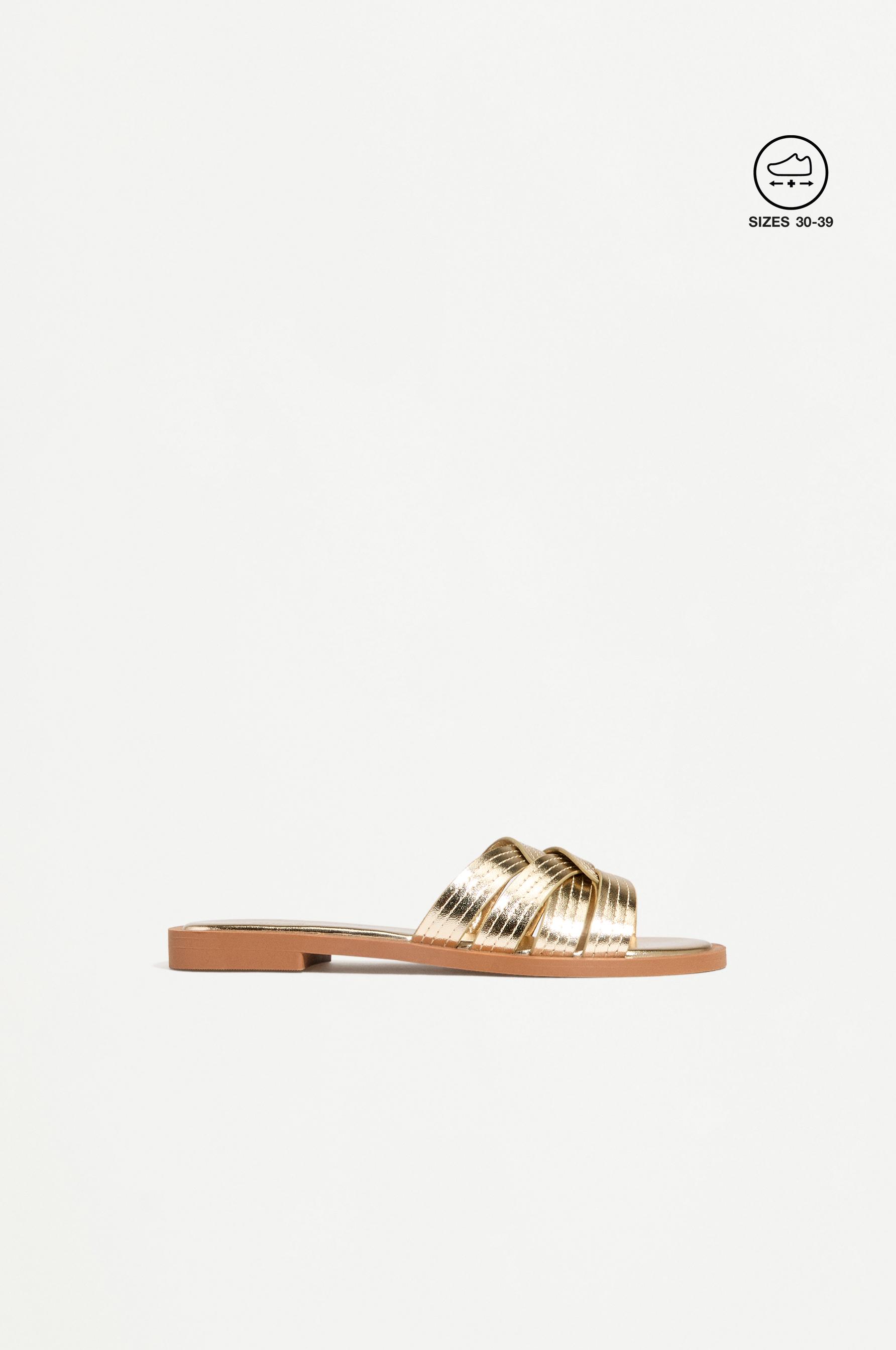 Braided flat slider sandals — GOLD