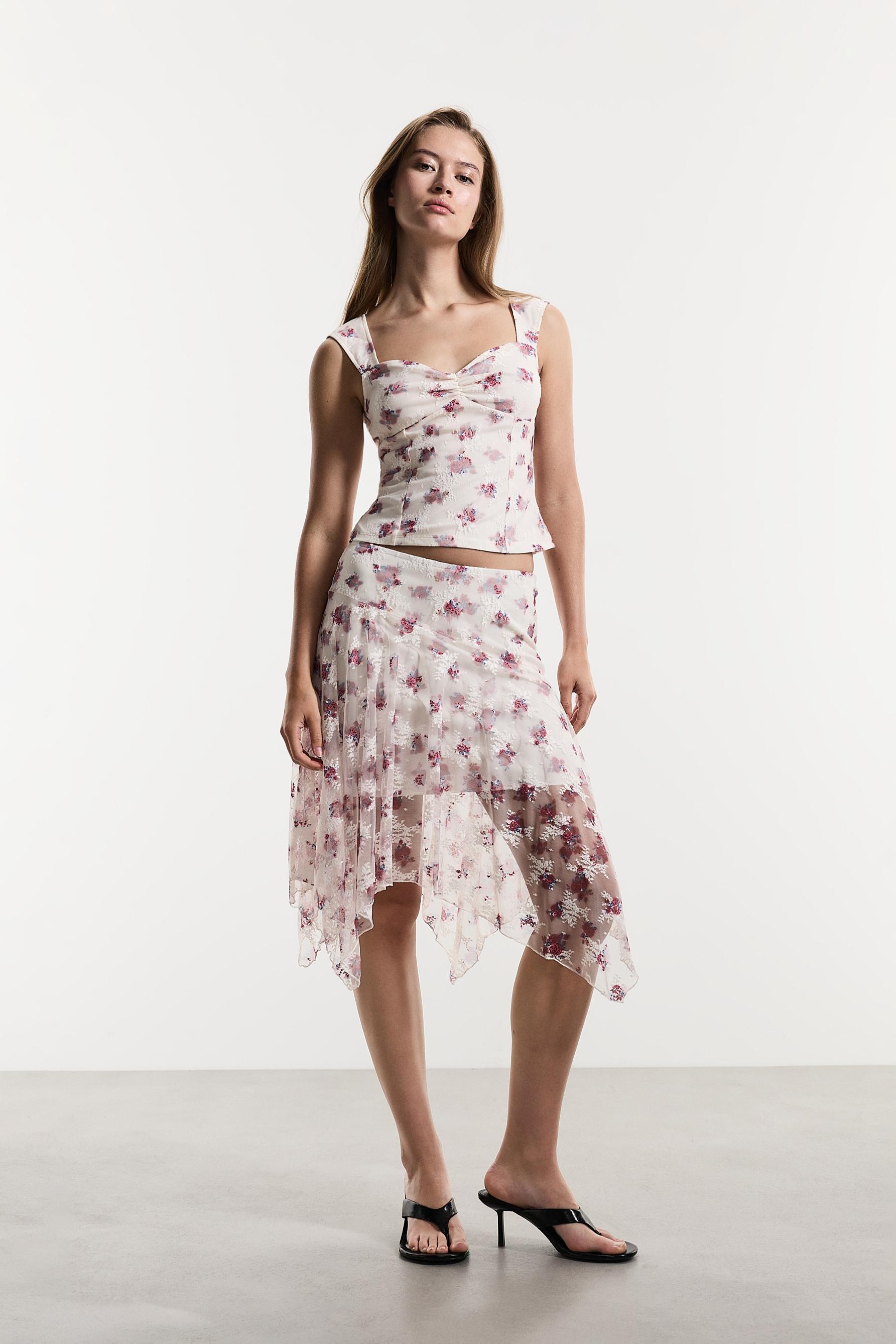 Floral asymmetric skirt — OFF WHITE