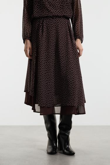 Polka-dot midi skirt — BROWN/ECRU 3