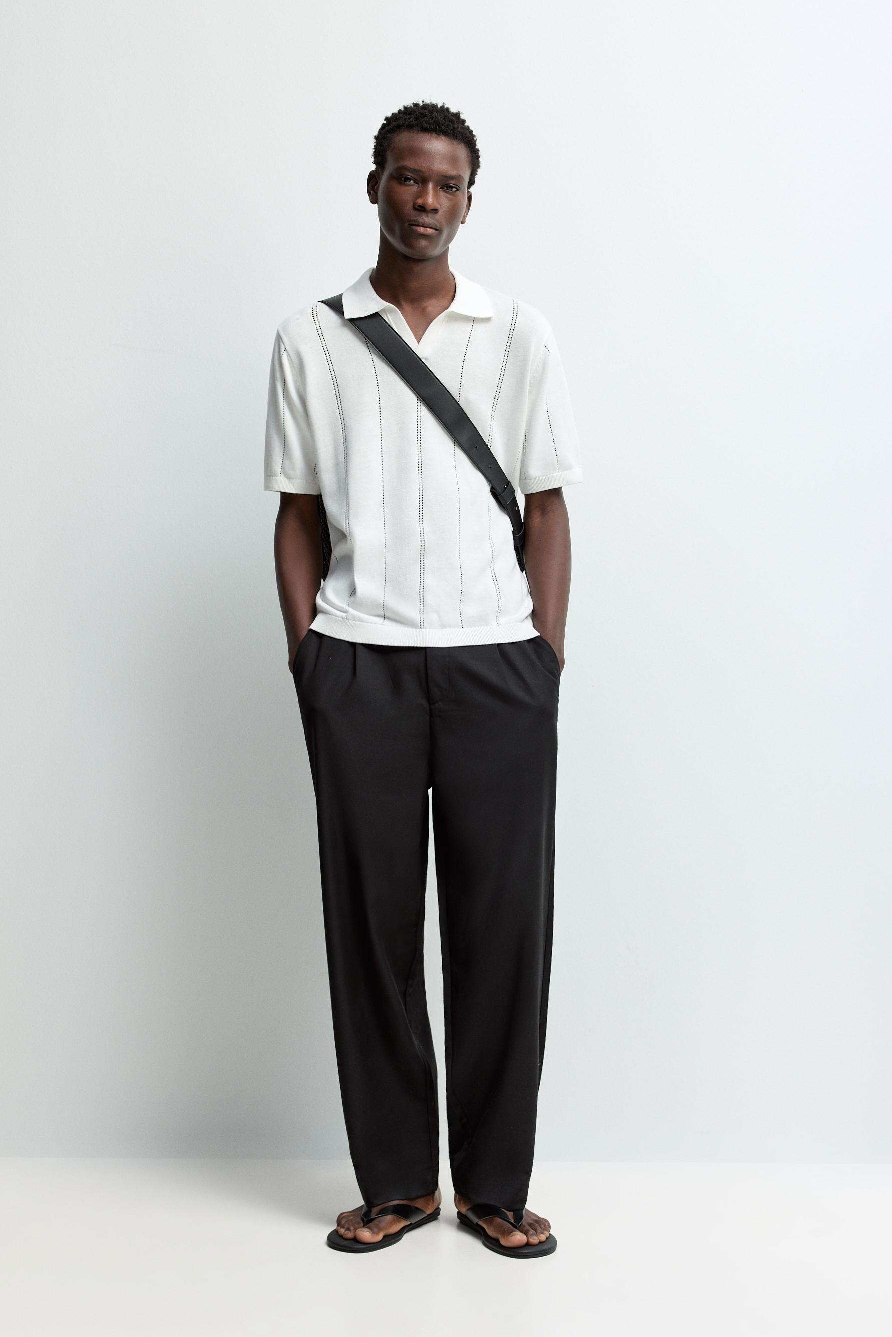 Openwork knit polo shirt — WHITE