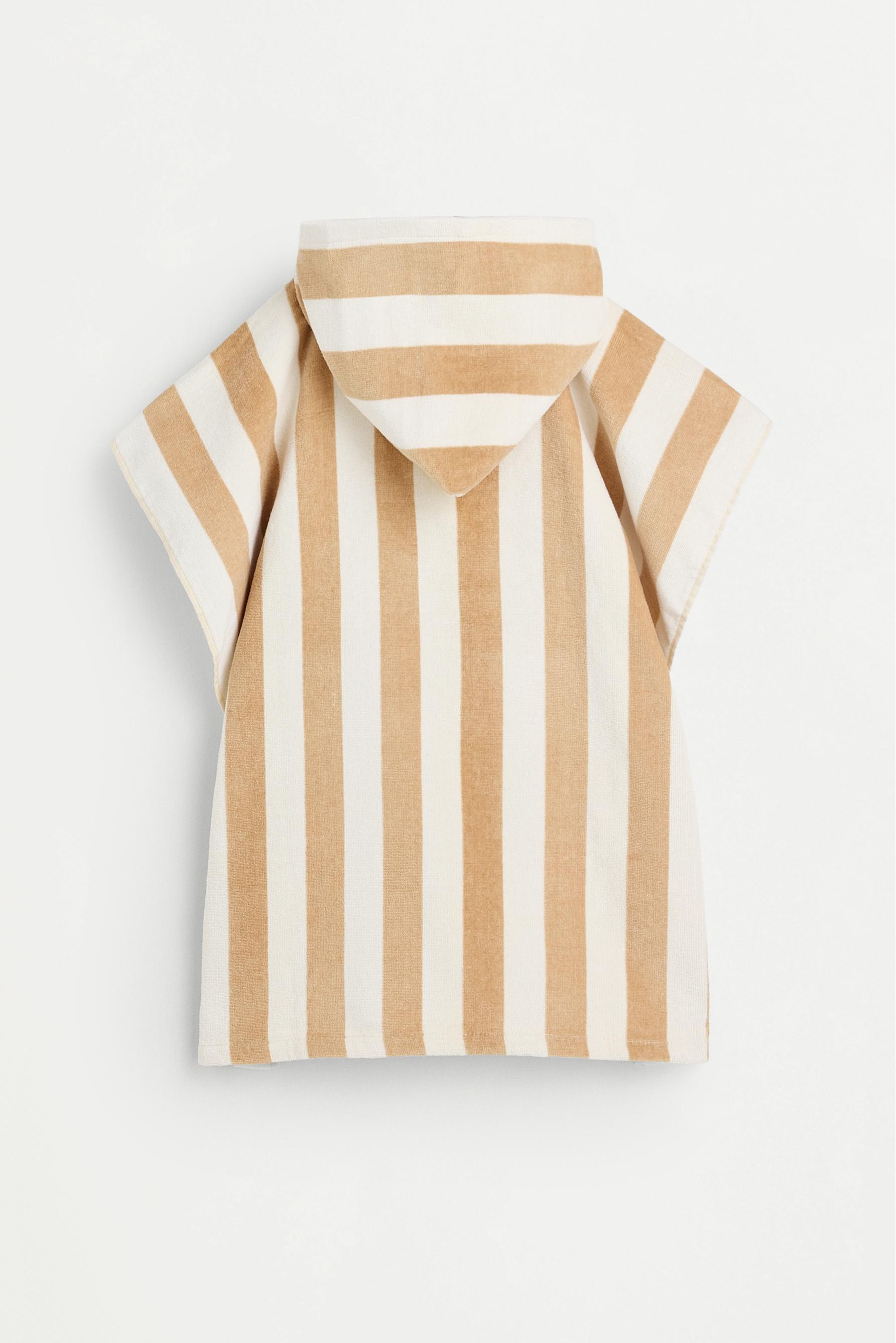 Kids' Striped Beige Towel Poncho — BEIGE