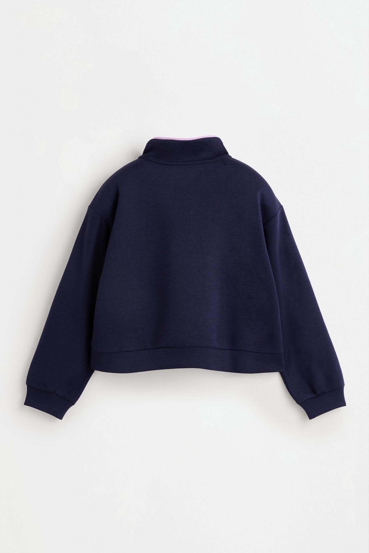 Rib-trim suede zip sweatshirt — NAVY