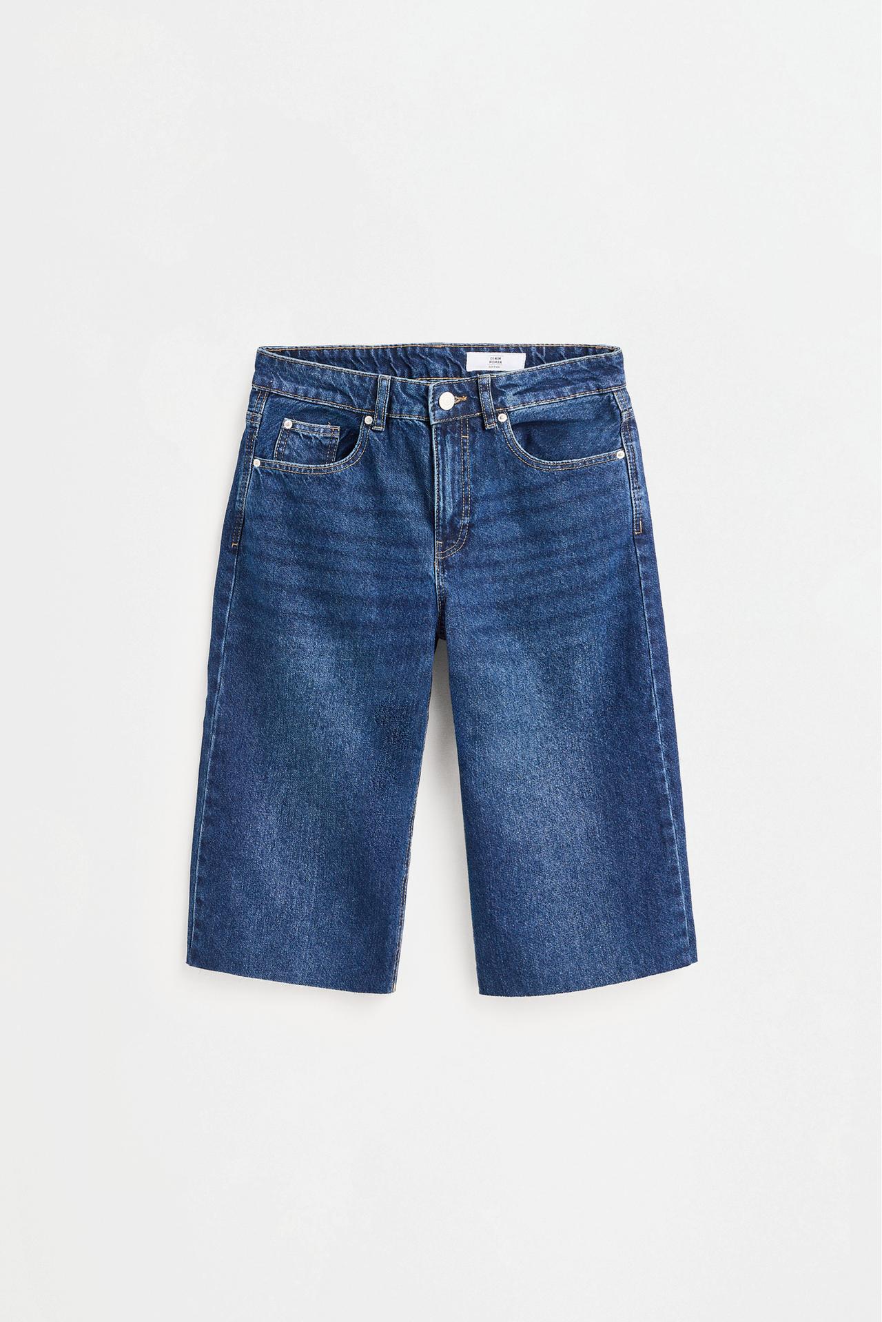 Slim fit wide-leg denim Bermuda shorts — DARK INDIGO