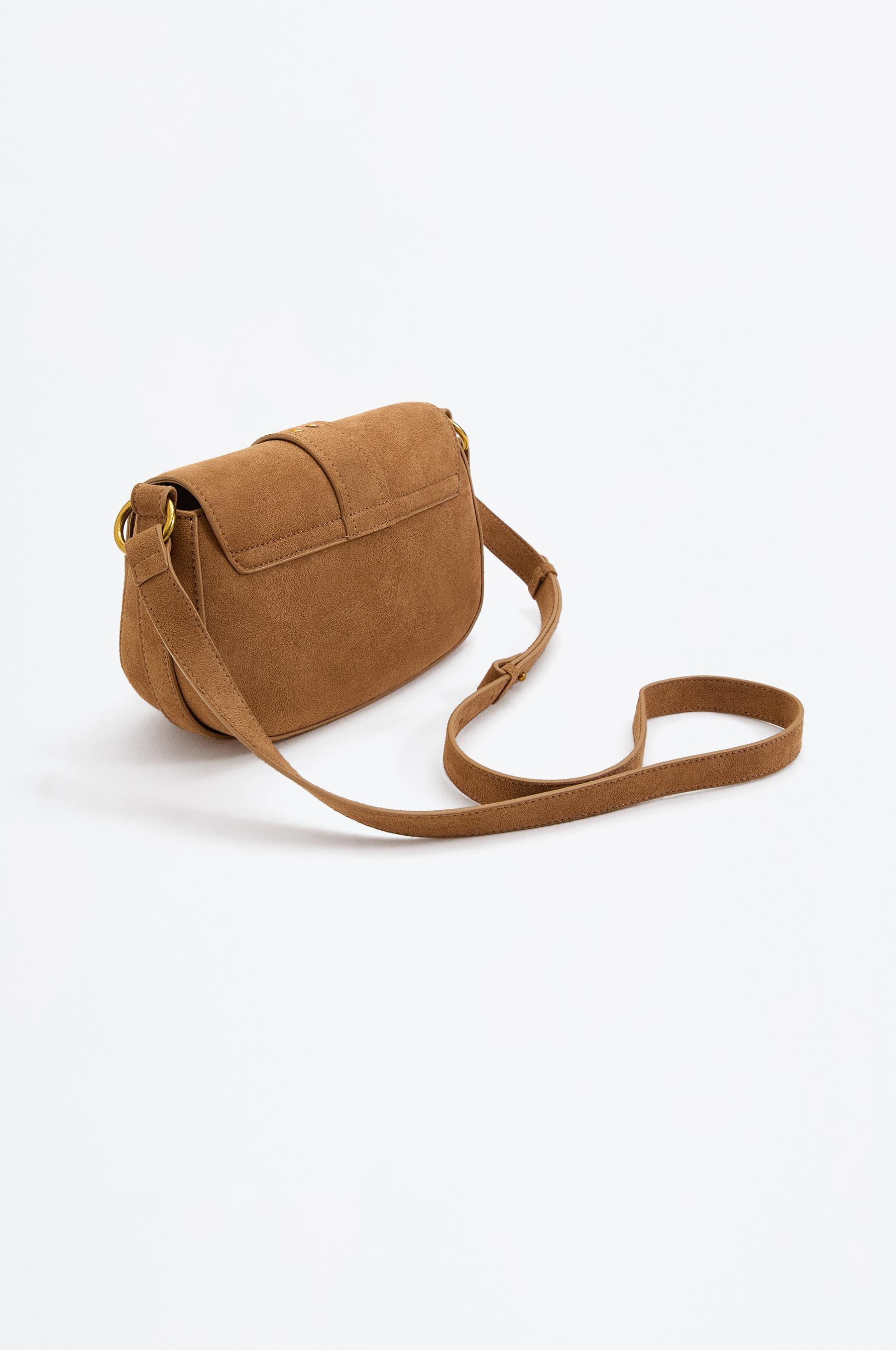 Faux suede flap crossbody bag — CAMEL