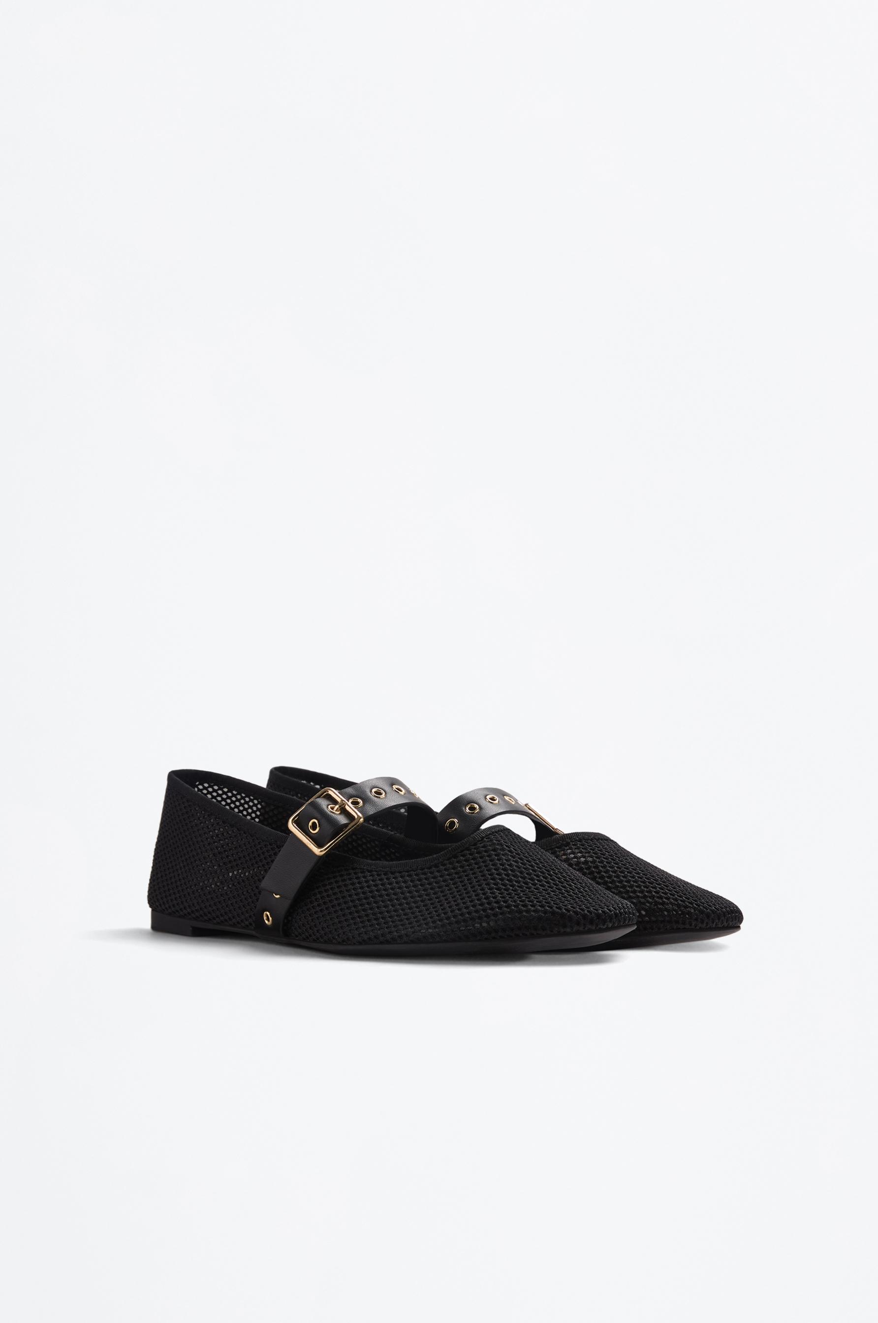 Fabric strap ballet flat — BLACK