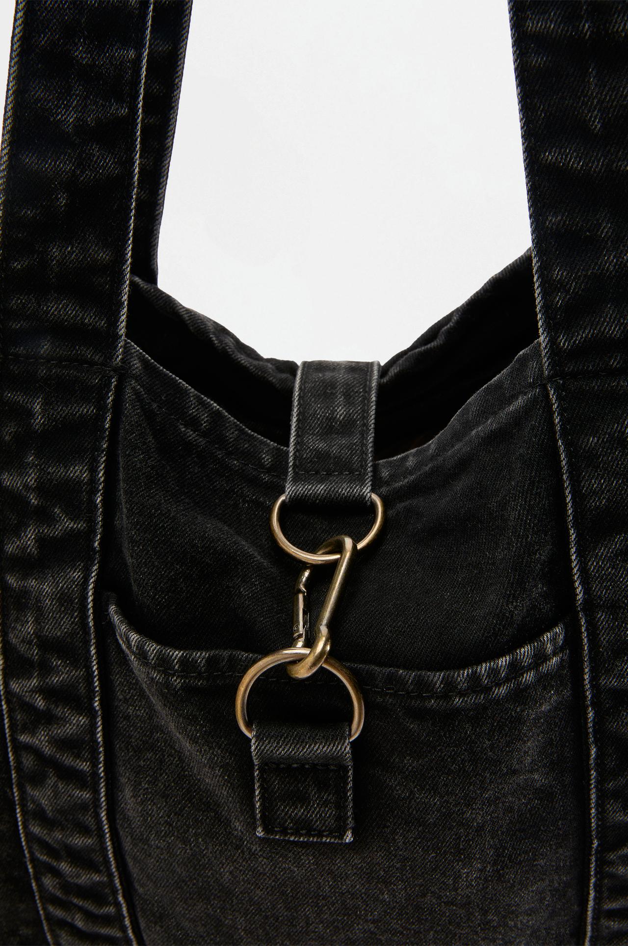 Denim shopper bag — BLACK