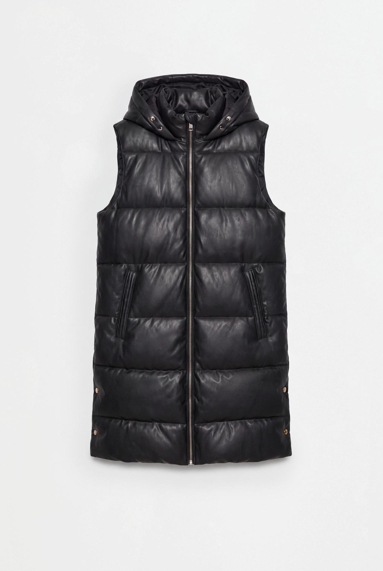 Leather effect puffer gilet — BLACK